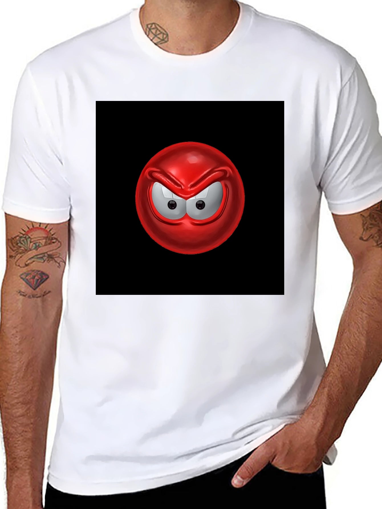 Angry Red Emoji Graphic Tee - Casual Black T-Shirt