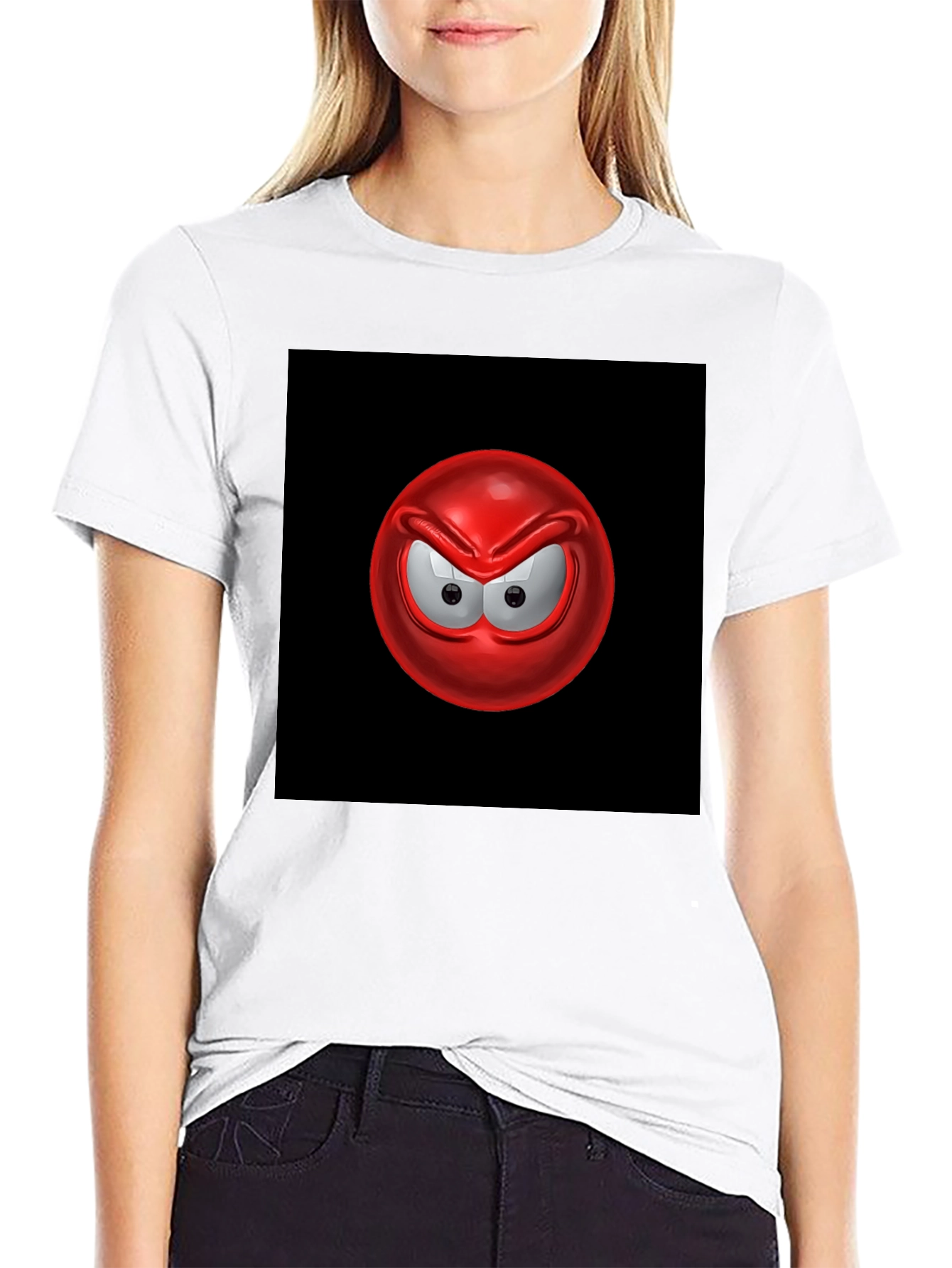 Angry Red Emoji Graphic Tee - Casual Black T-Shirt