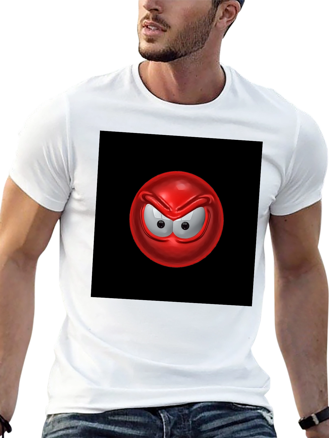 Angry Red Emoji Graphic Tee - Casual Black T-Shirt