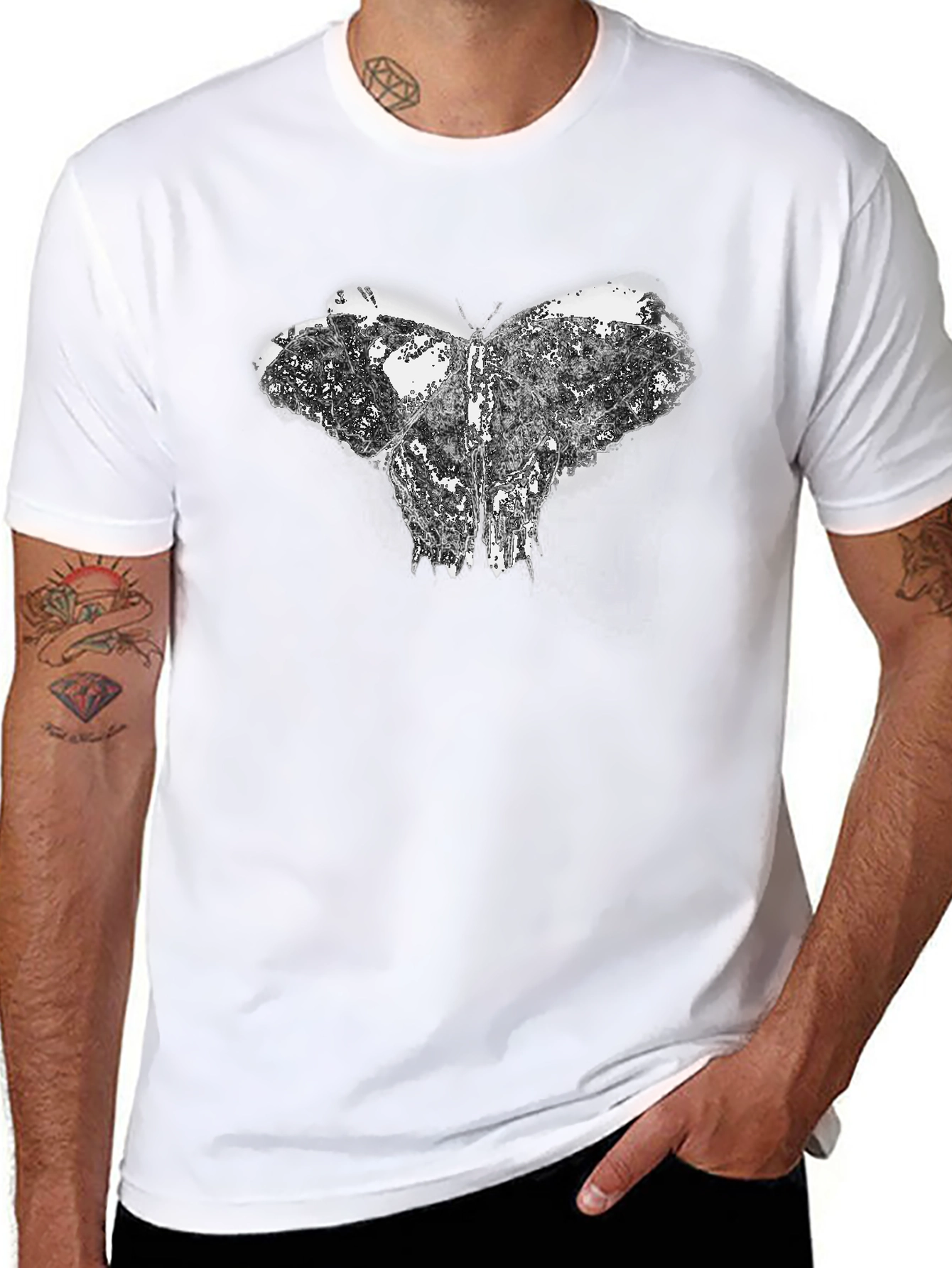 Abstract Butterfly Graphic Black T-Shirt