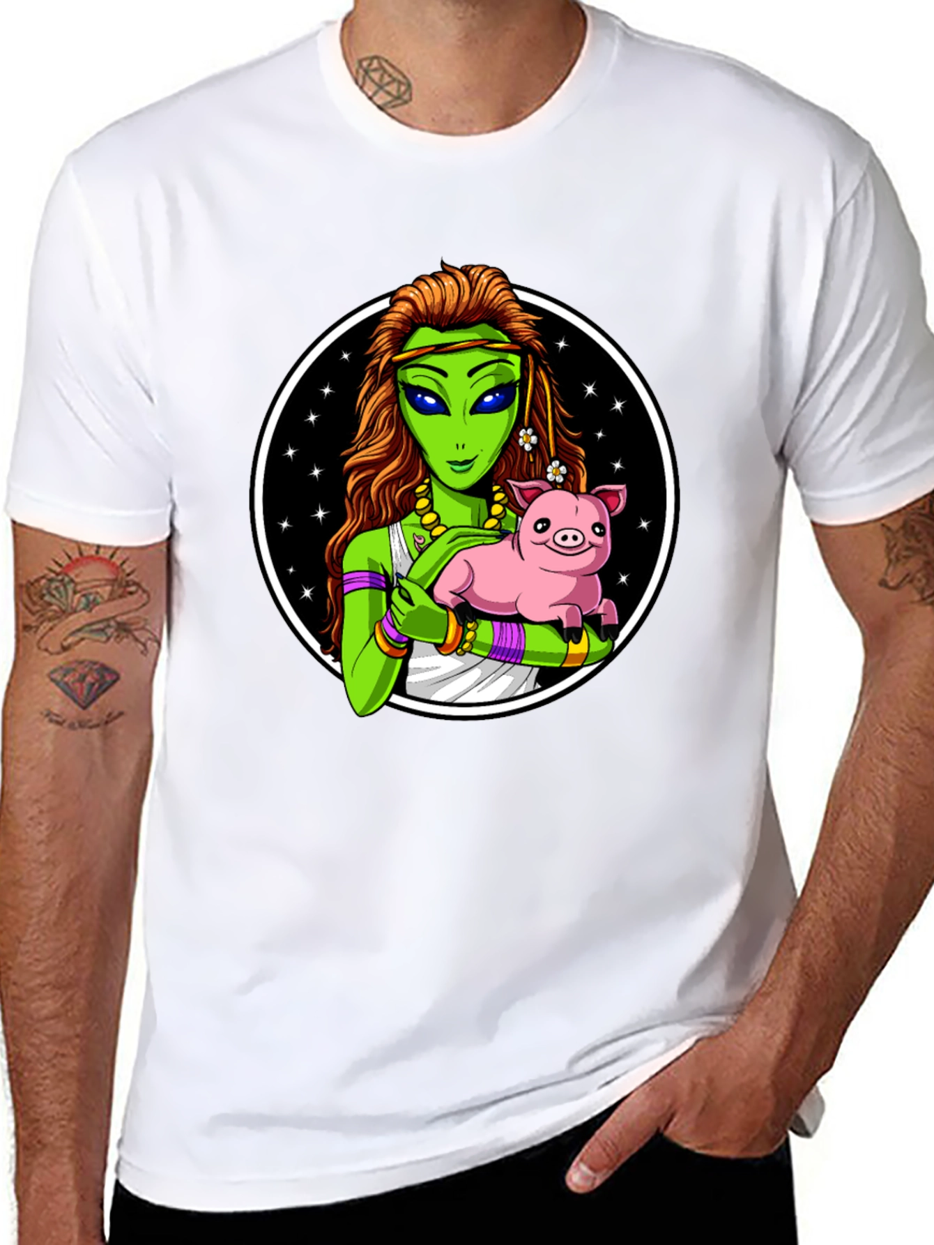 Alien Holding Pig T-Shirt - Unique Graphic Tee