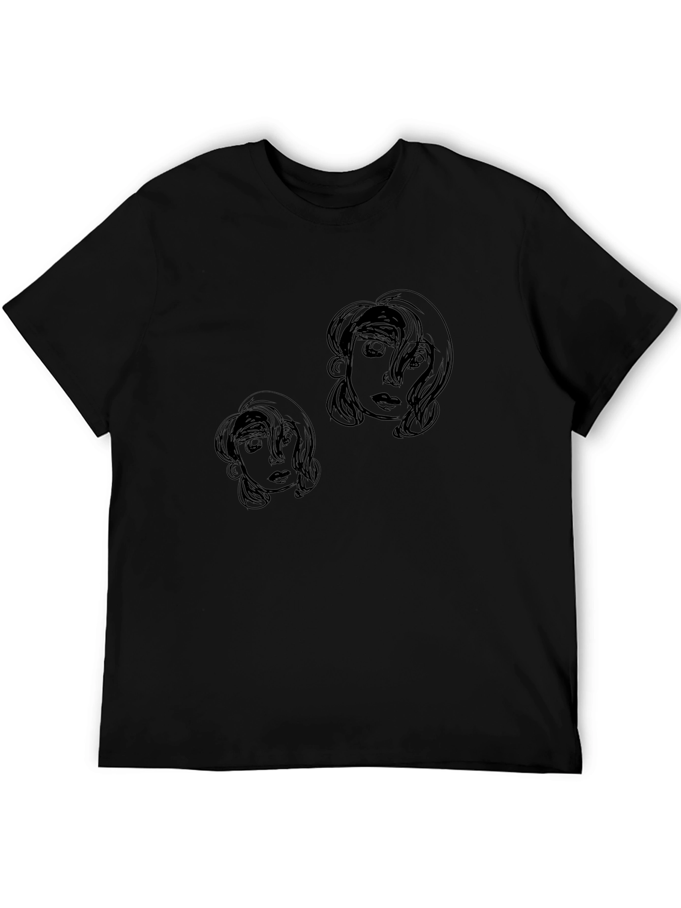 Abstract Face Graphic Print Black T-Shirt