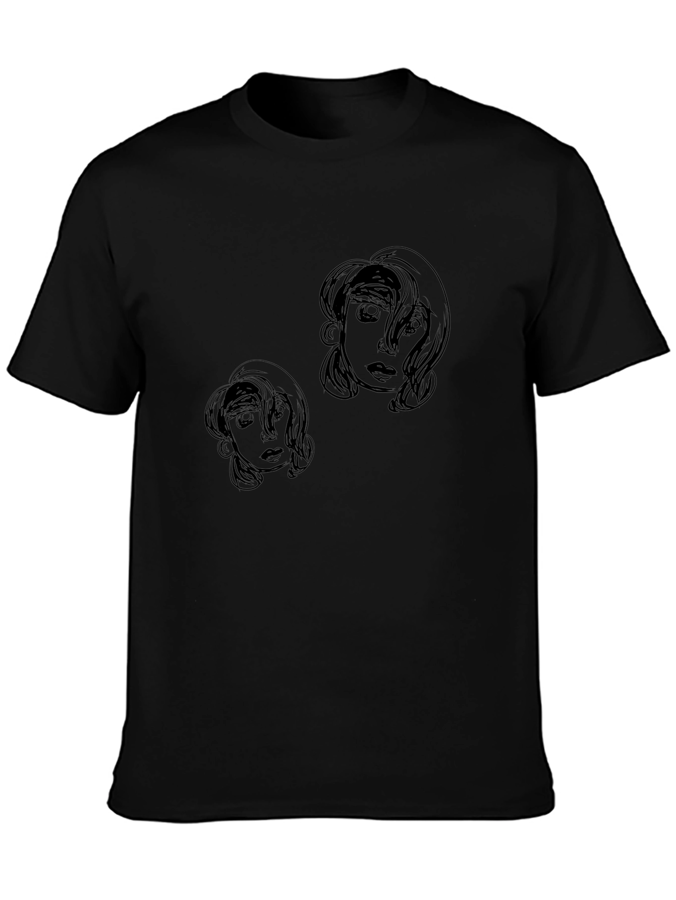 Abstract Face Graphic Print Black T-Shirt