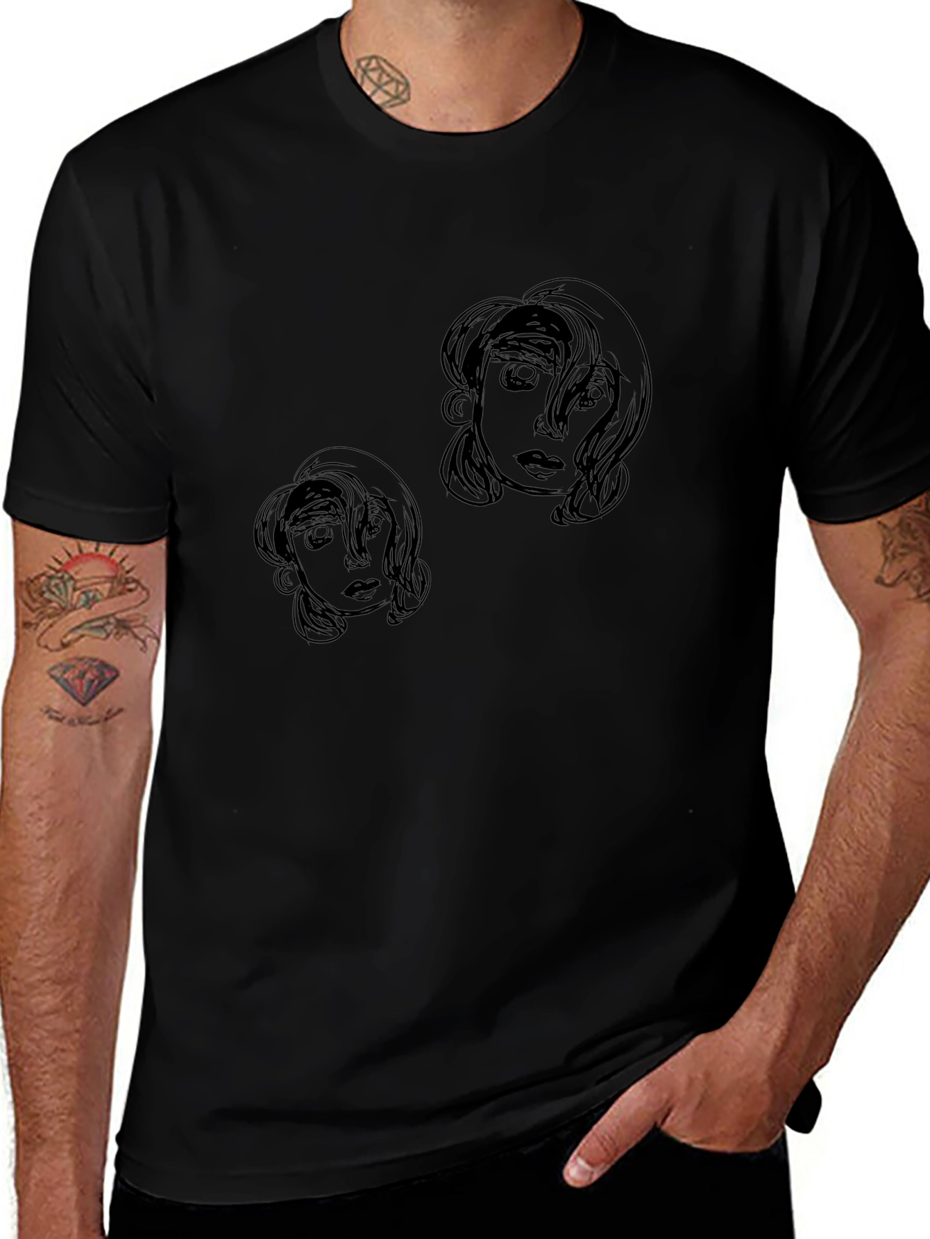Abstract Face Graphic Print Black T-Shirt