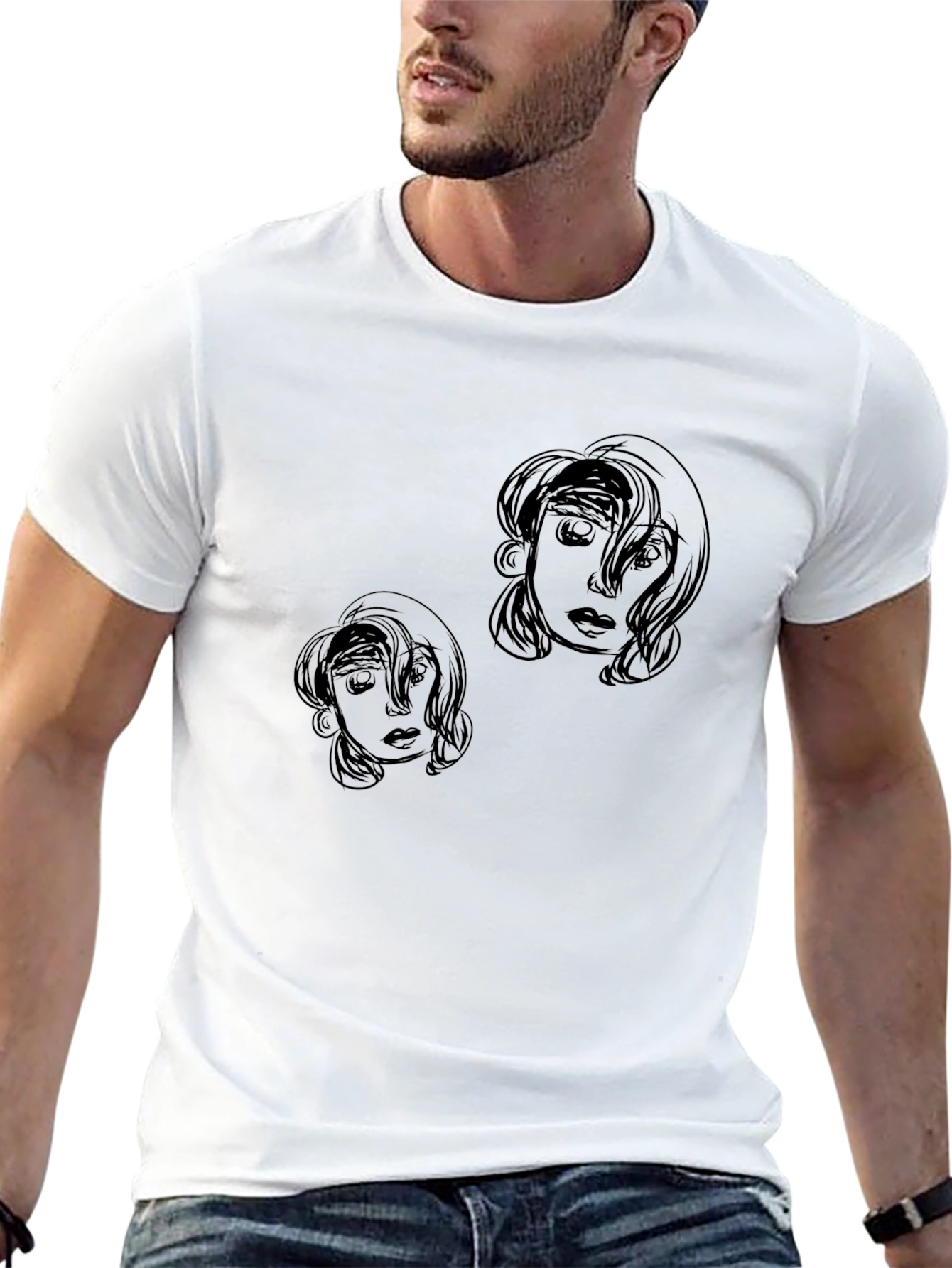 Abstract Face Graphic Print Black T-Shirt