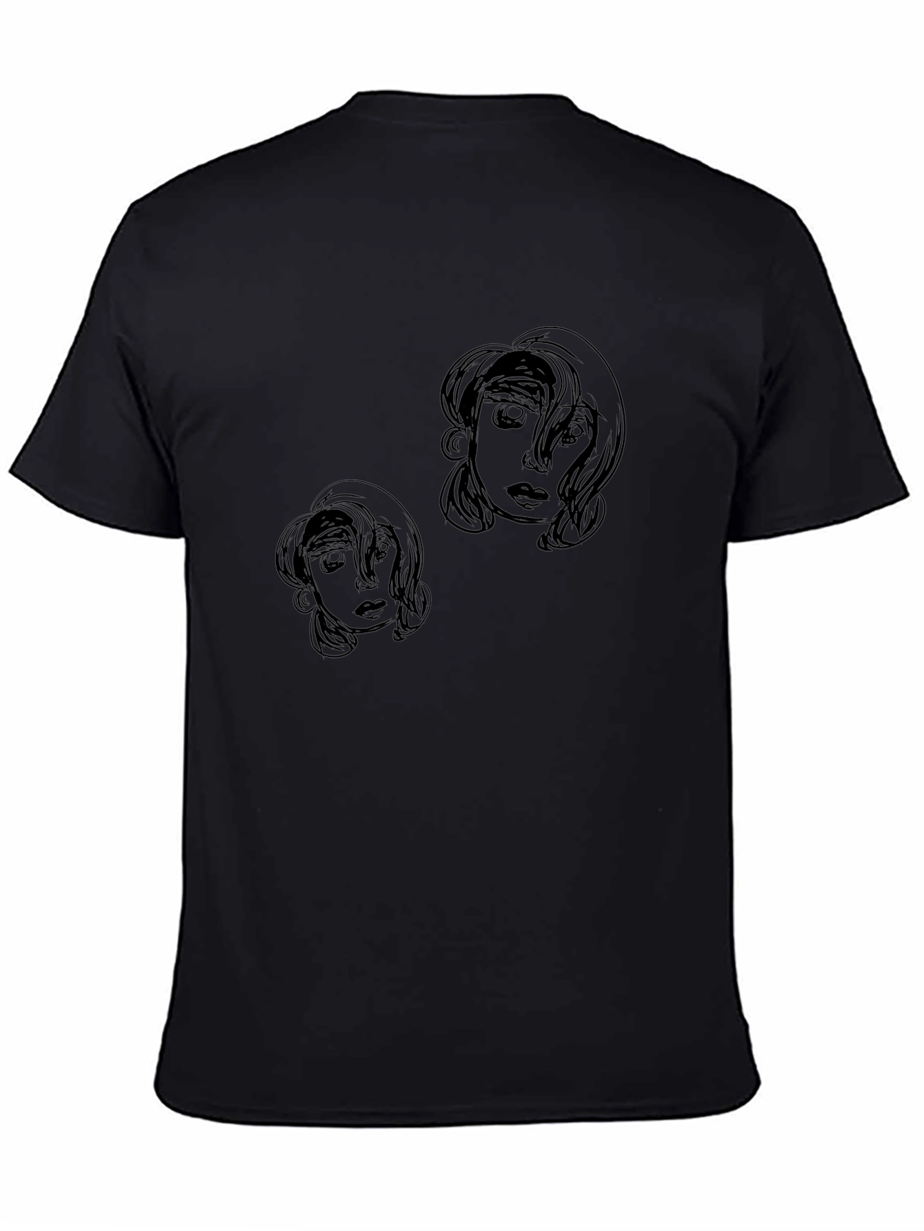Abstract Face Graphic Print Black T-Shirt