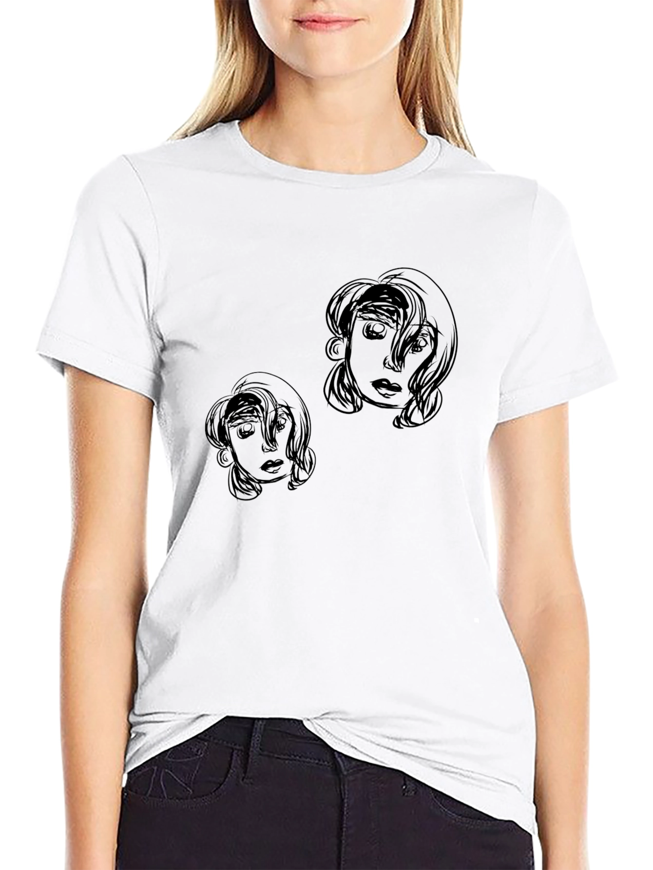 Abstract Face Graphic Print Black T-Shirt
