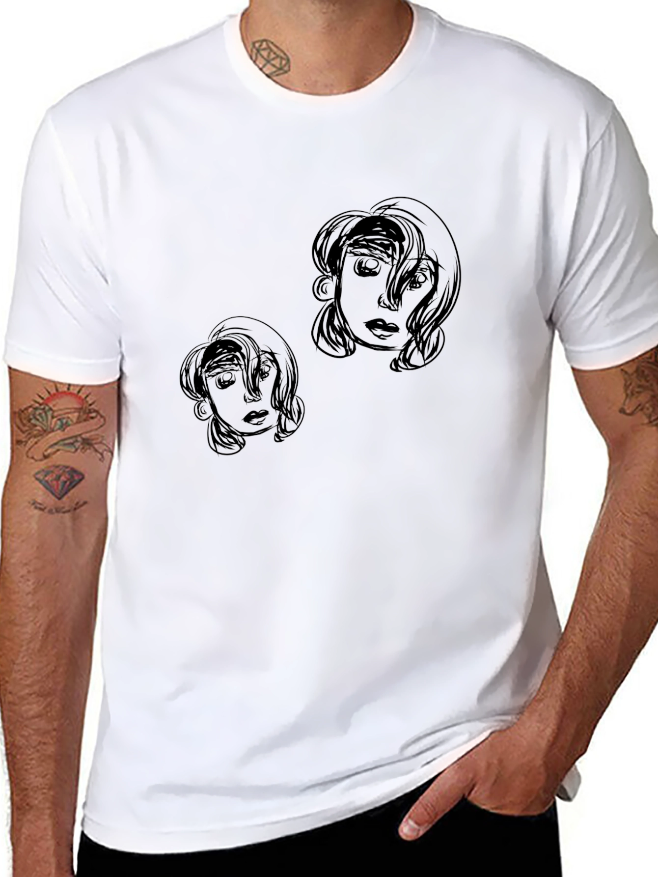 Abstract Face Graphic Print Black T-Shirt