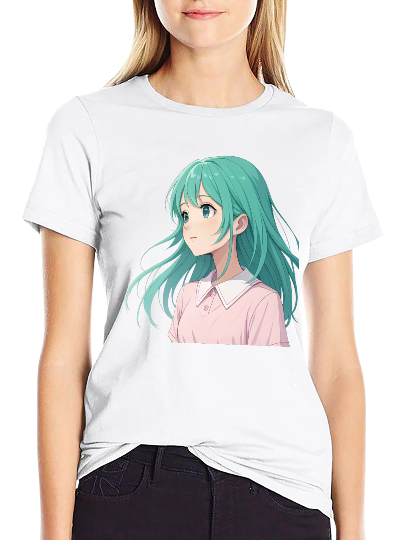 Anime Girl Graphic Tee - Casual Black T-Shirt