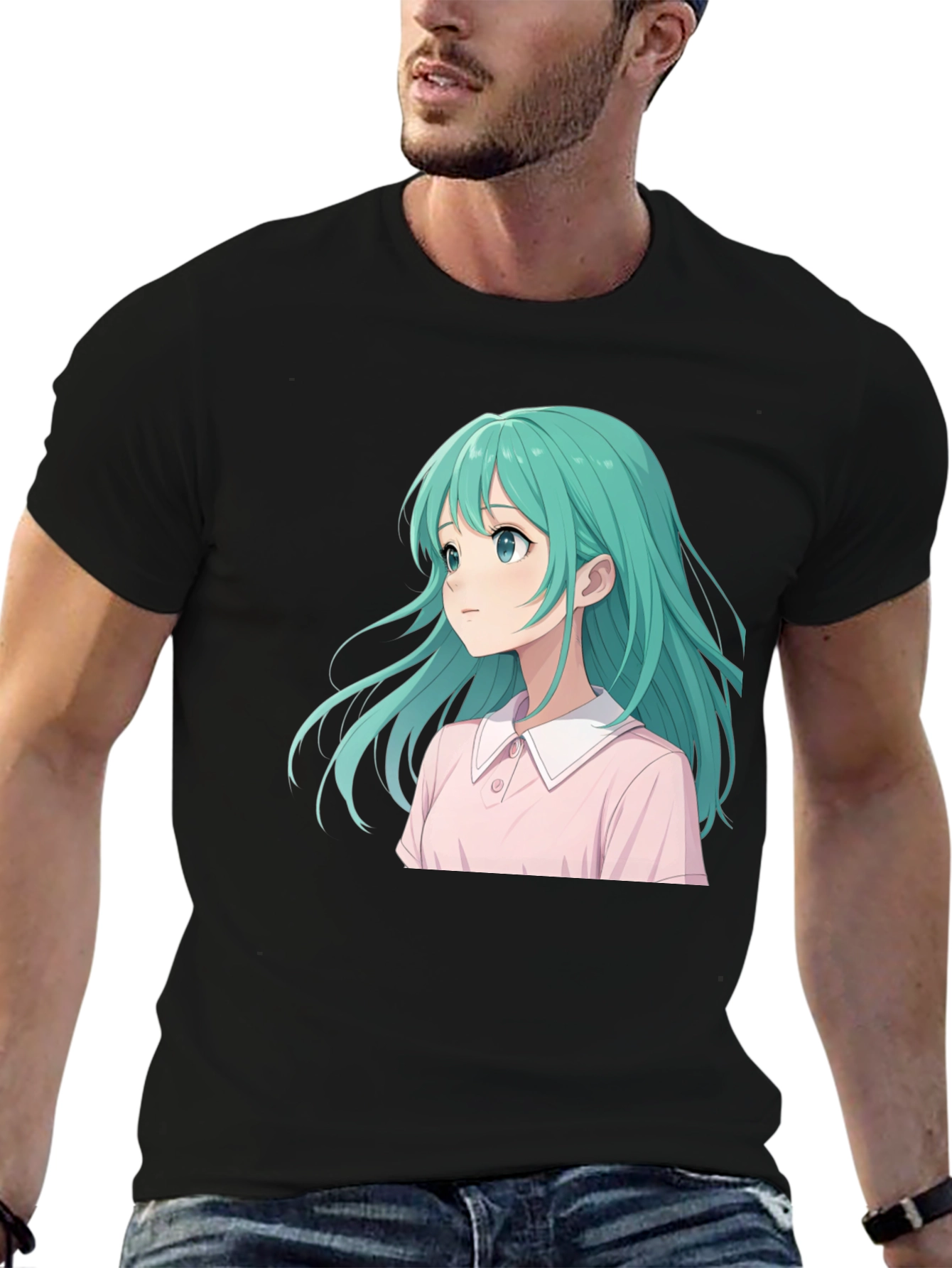 Anime Girl Graphic Tee - Casual Black T-Shirt