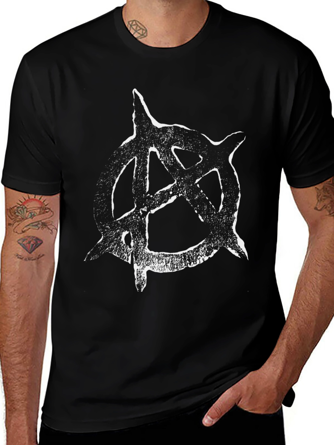 Anarchy Symbol Graphic T-Shirt - Black Cotton Blend