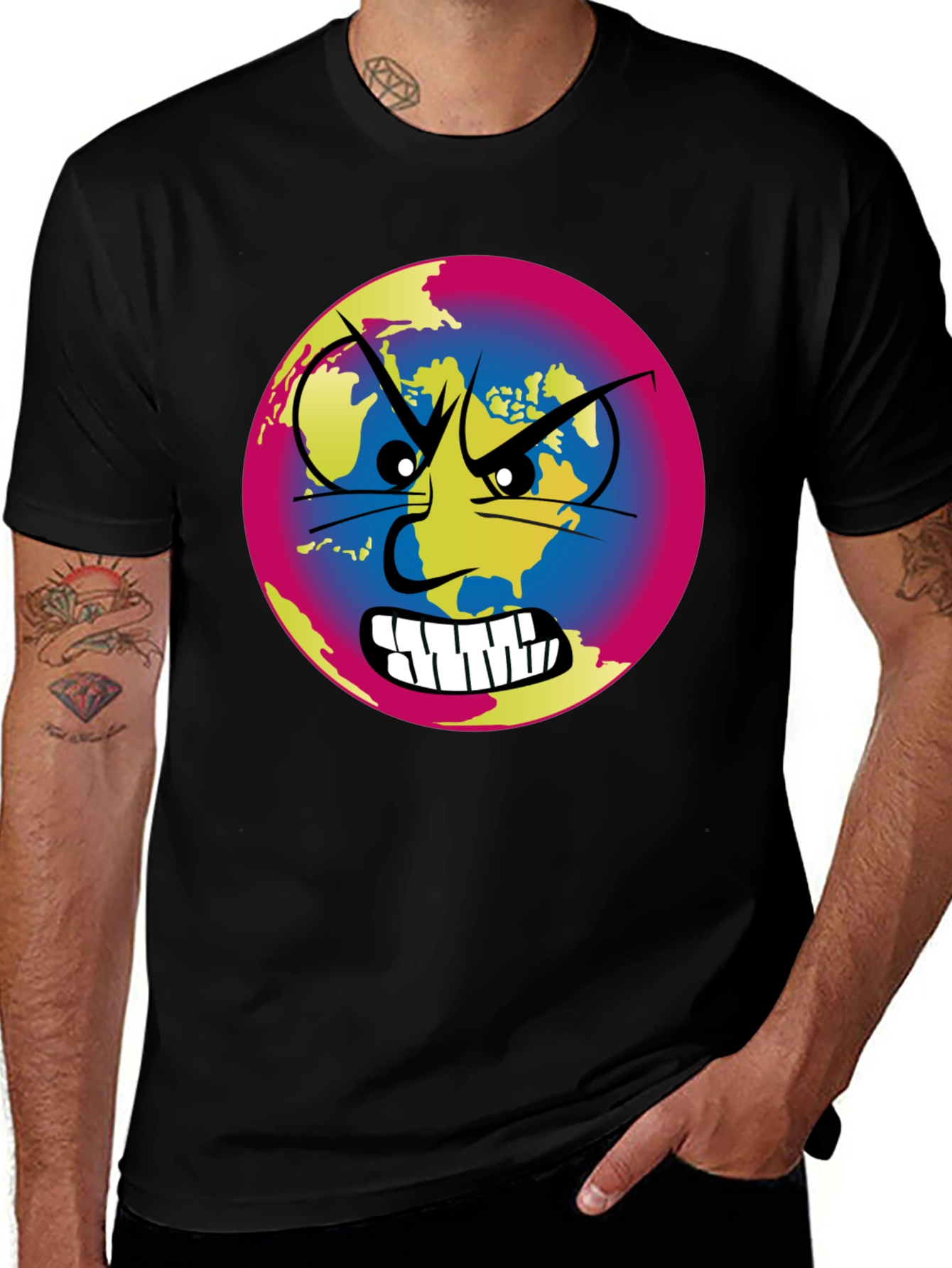 Angry Earth Graphic Tee - Black