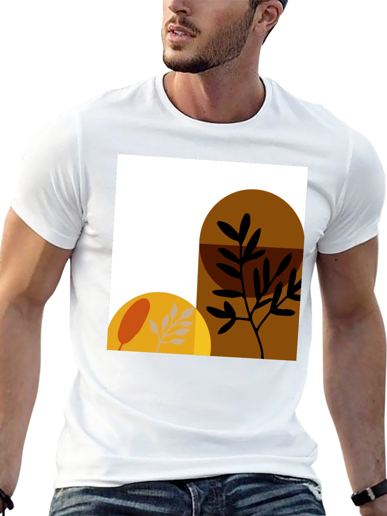 Abstract Botanical Print Black T-Shirt