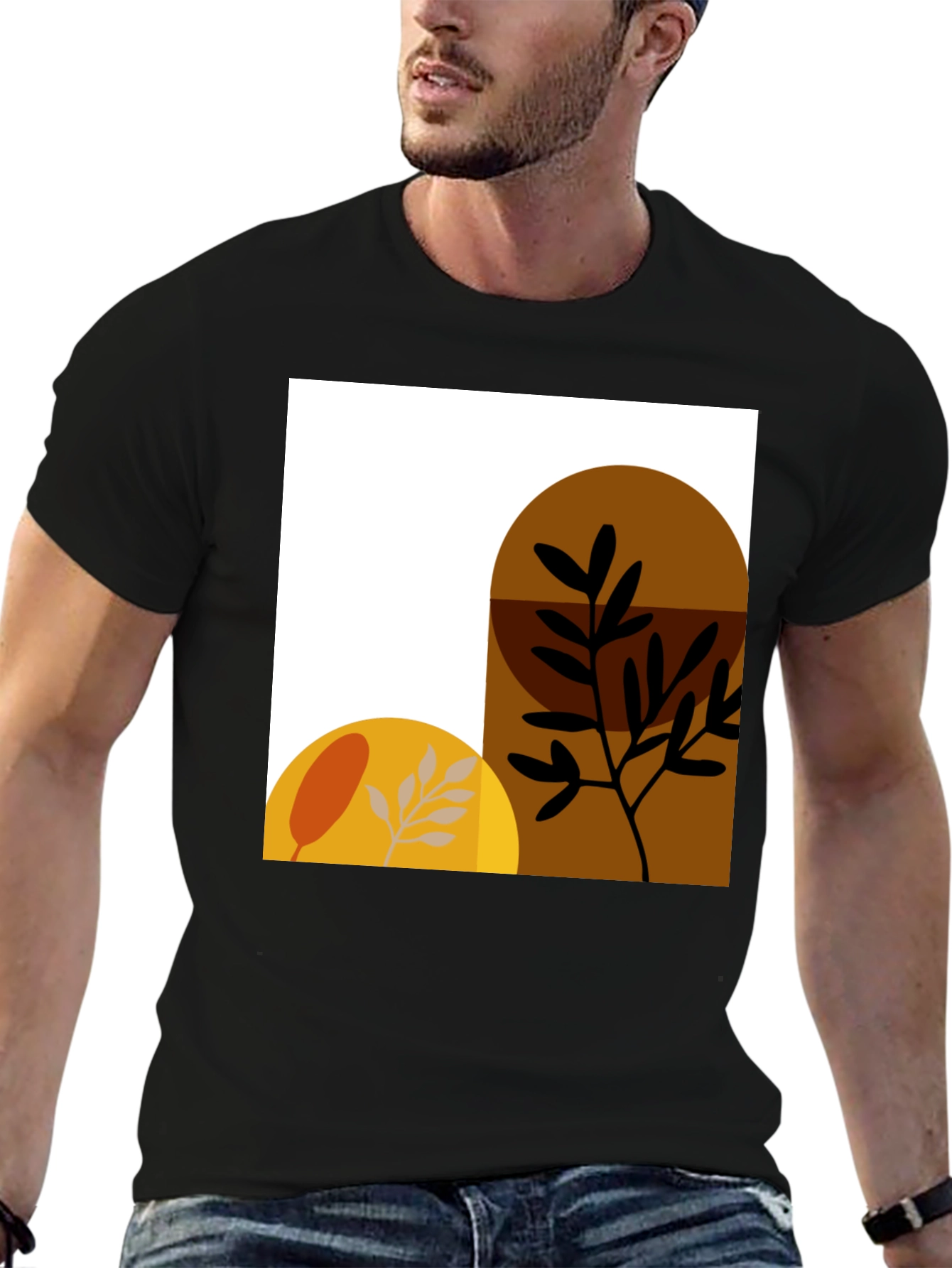 Abstract Botanical Print Black T-Shirt