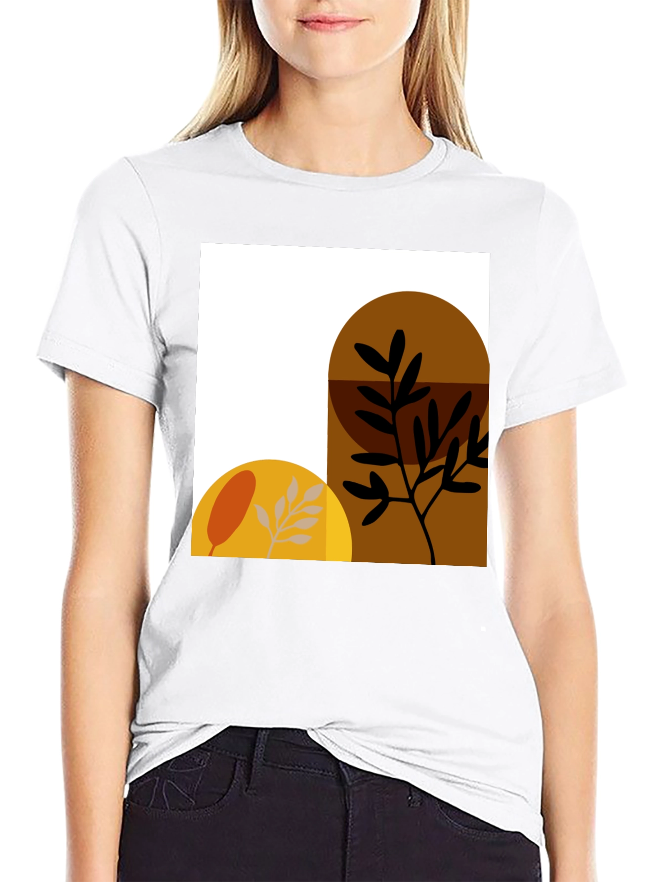 Abstract Botanical Print Black T-Shirt