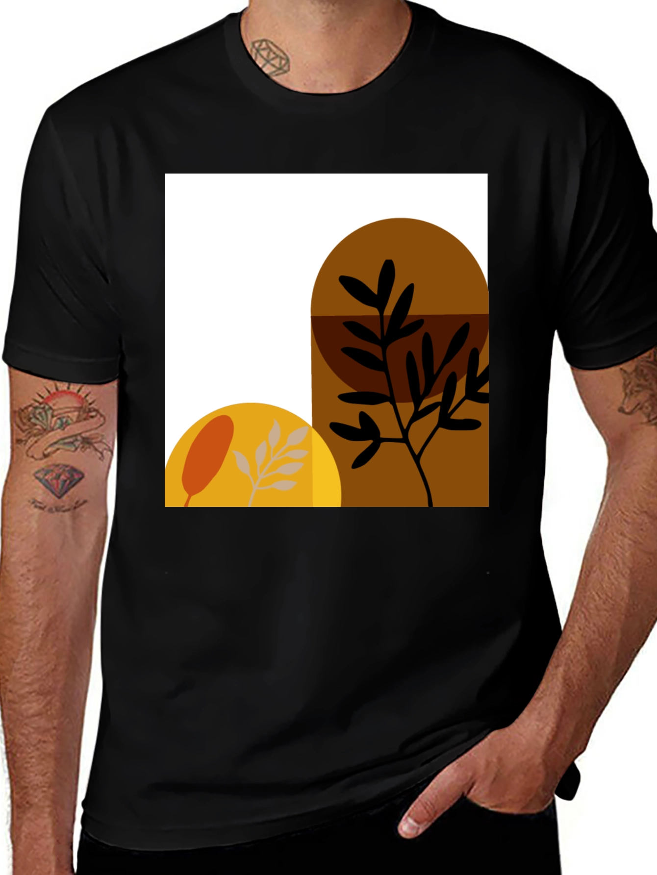Abstract Botanical Print Black T-Shirt