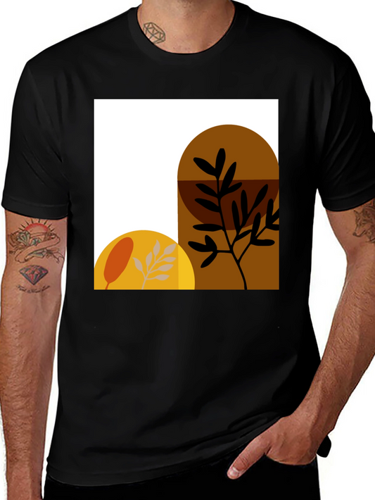 Abstract Botanical Print Black T-Shirt