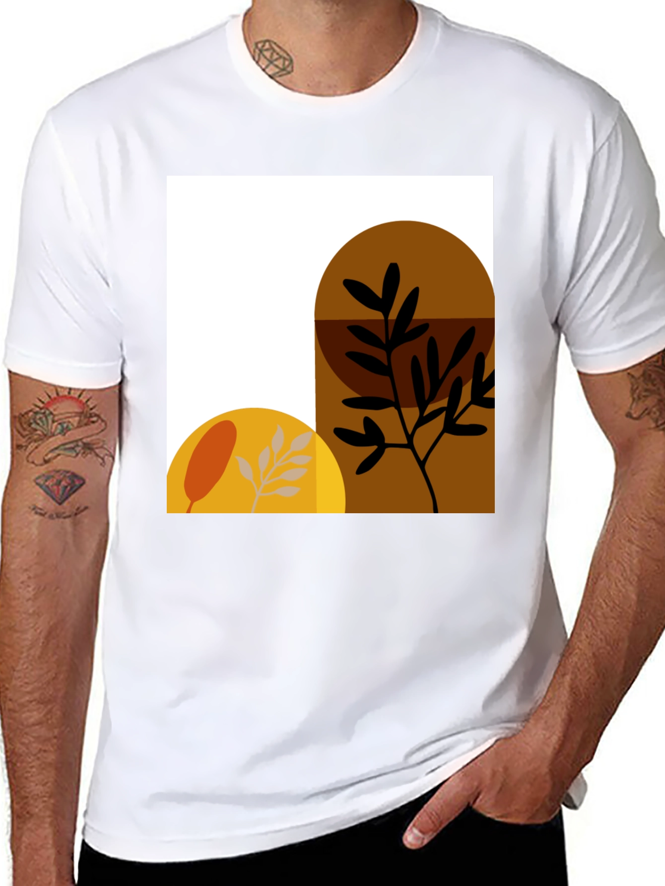 Abstract Botanical Print Black T-Shirt