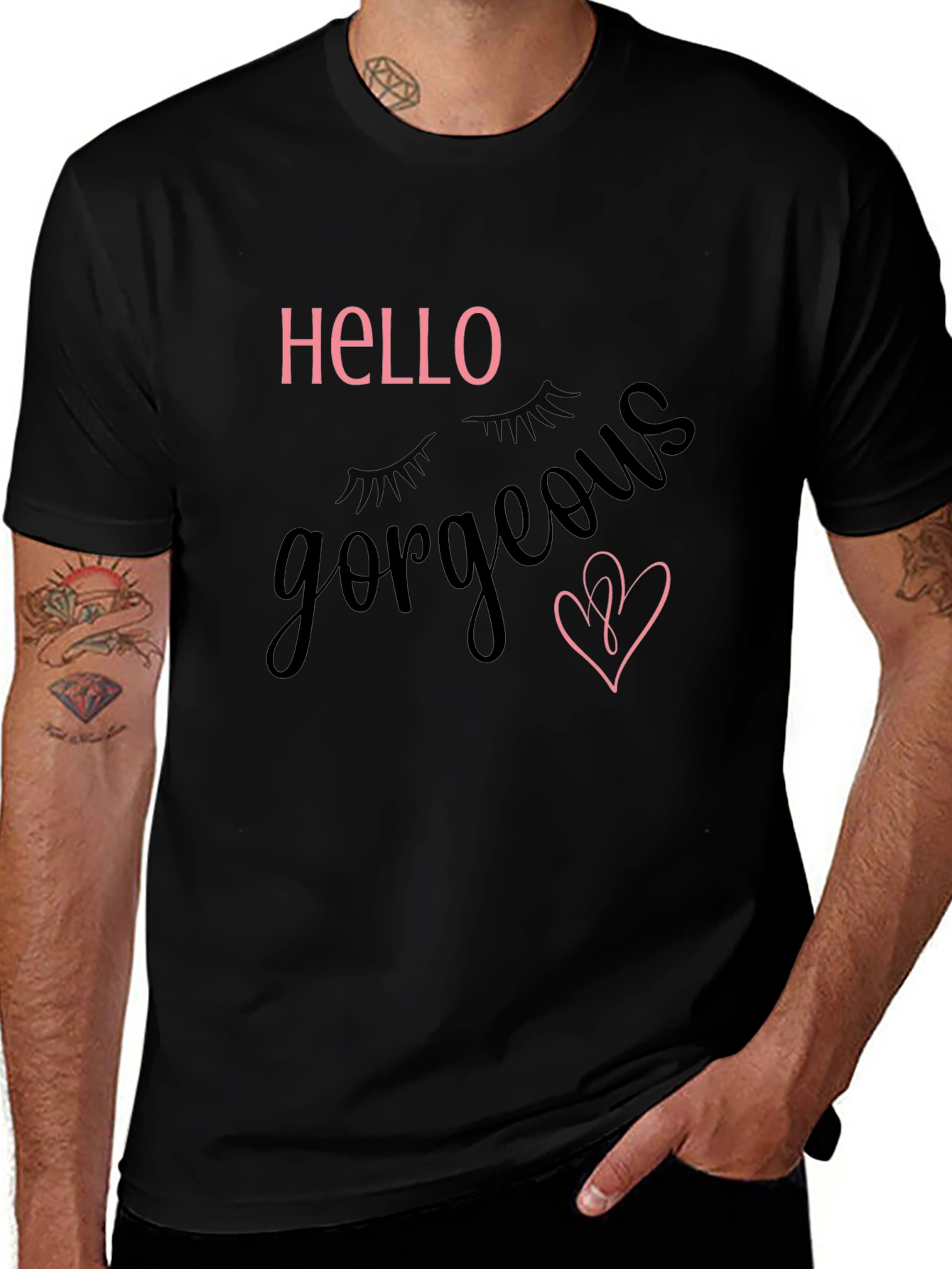 Hello Gorgeous Graphic Tee - Stylish Black T-Shirt
