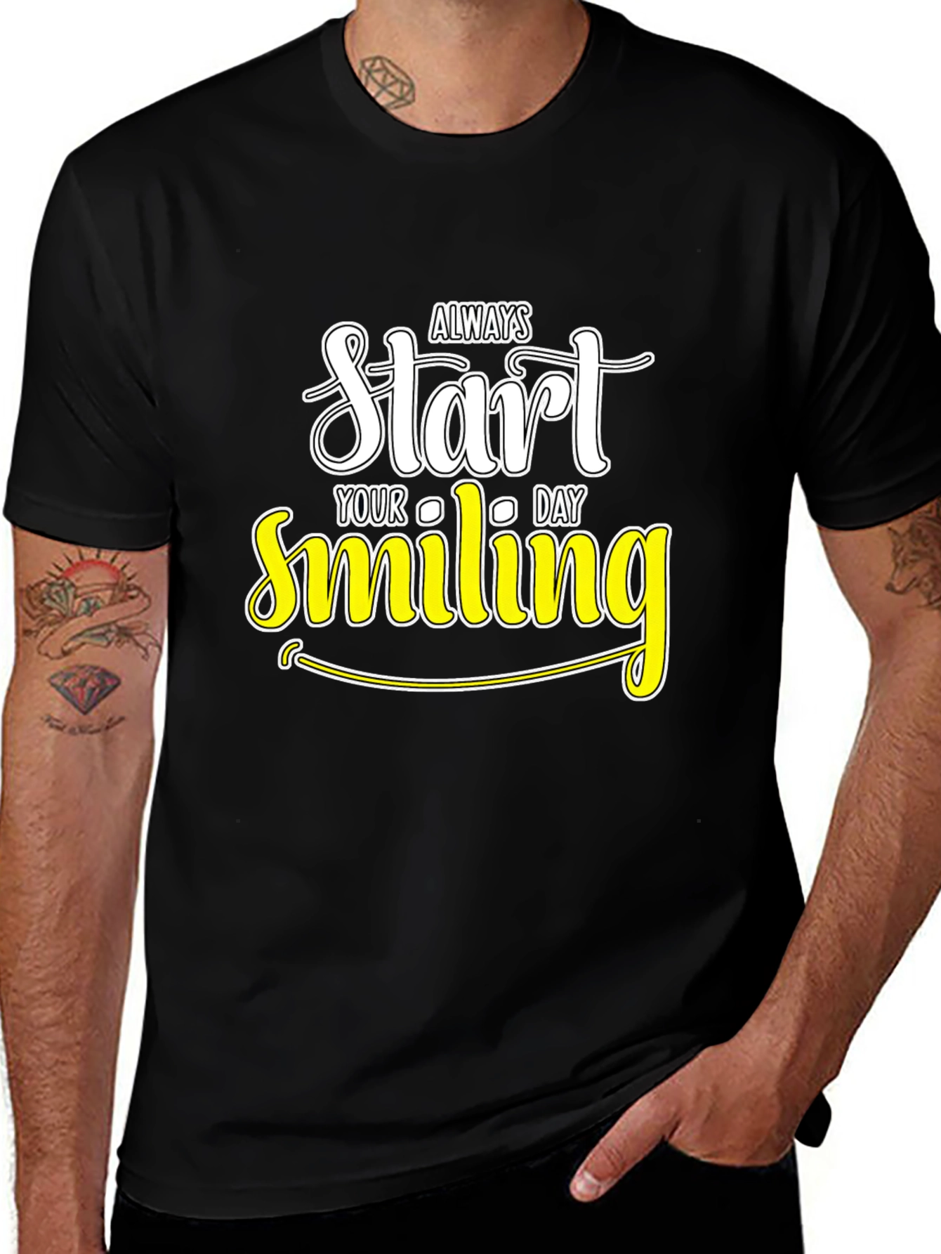 Always Start Smiling T-Shirt - Black Inspirational Design