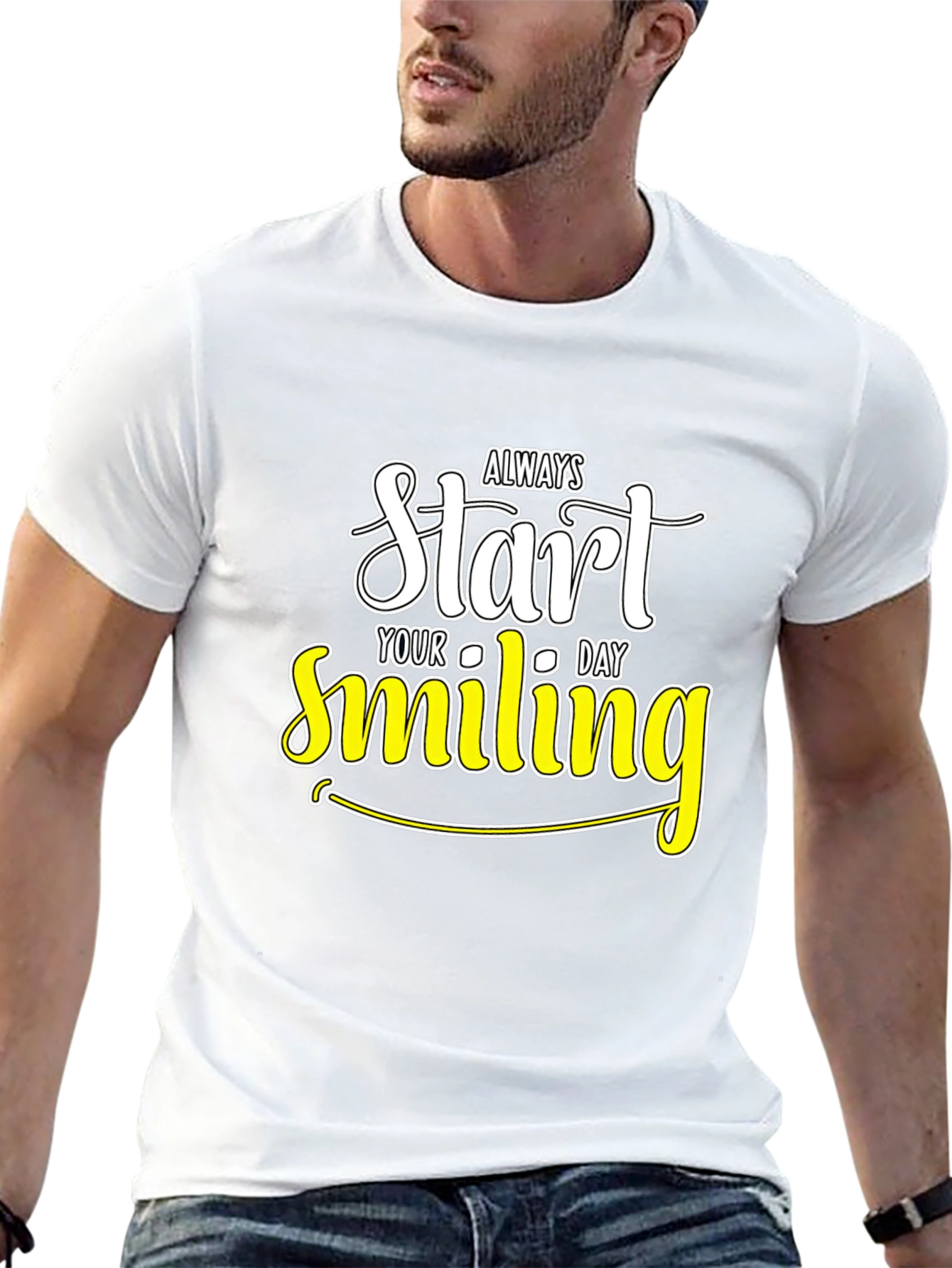 Always Start Smiling T-Shirt - Black Inspirational Design