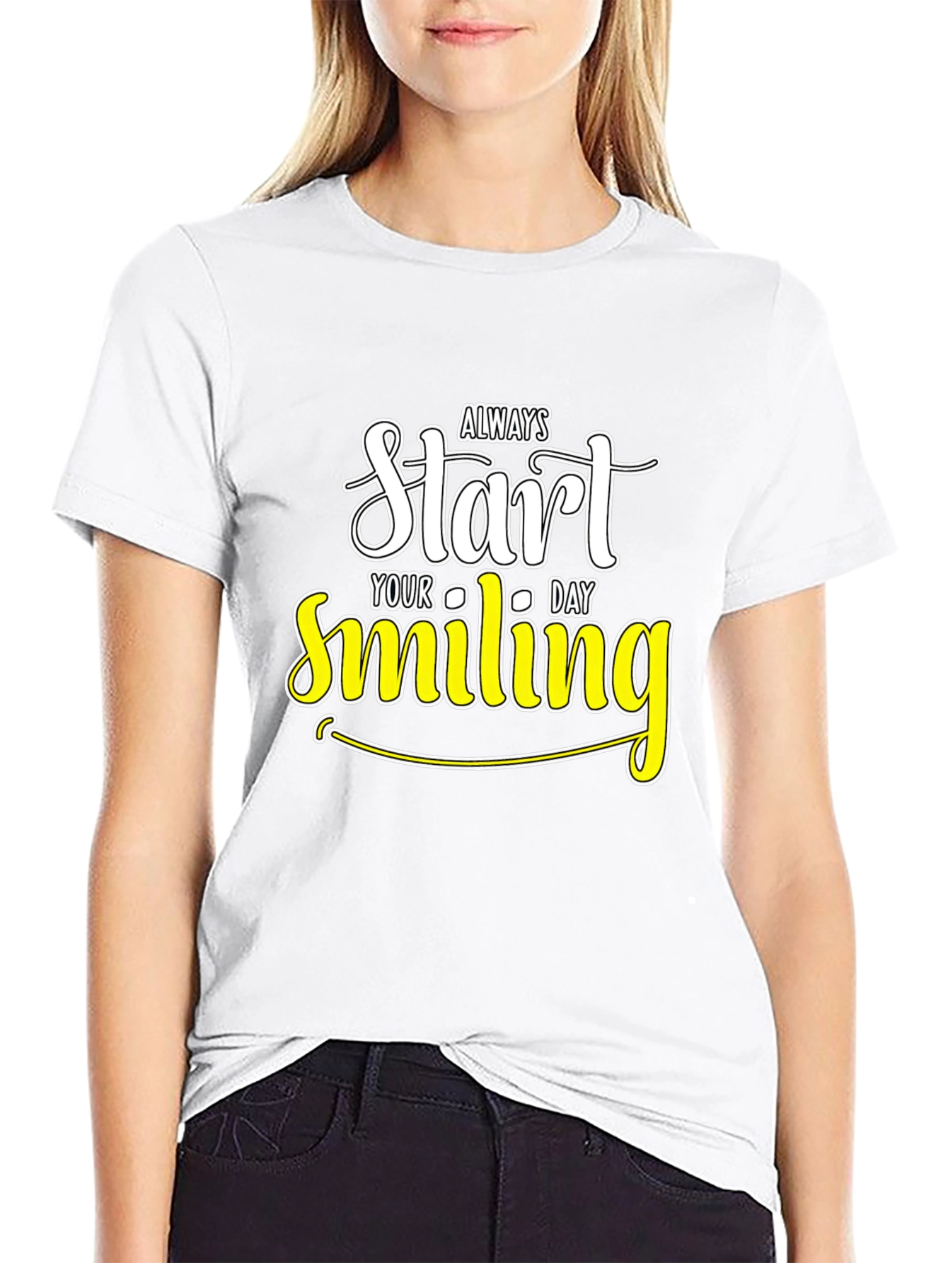 Always Start Smiling T-Shirt - Black Inspirational Design