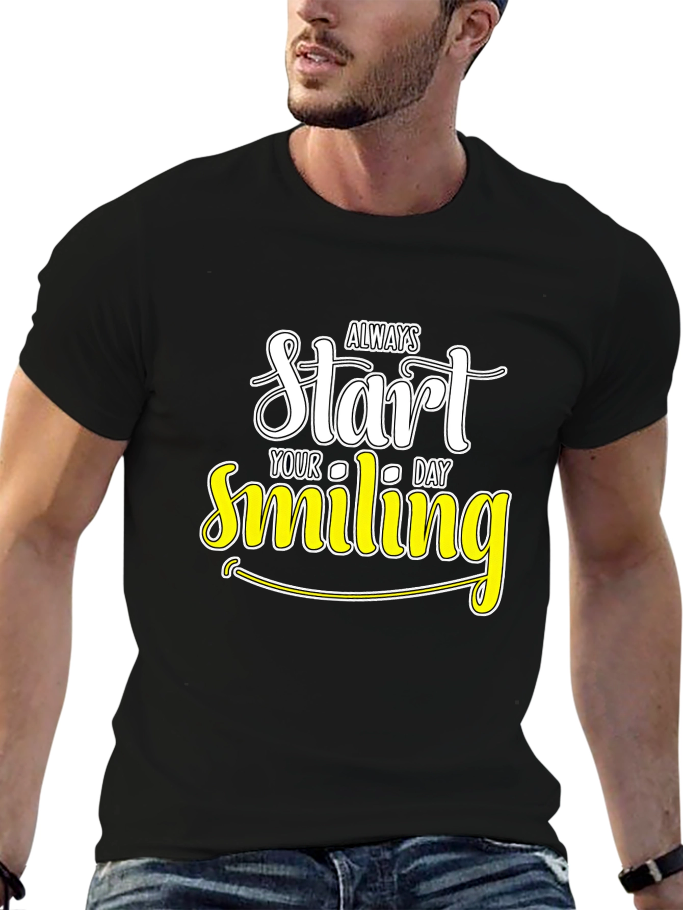 Always Start Smiling T-Shirt - Black Inspirational Design