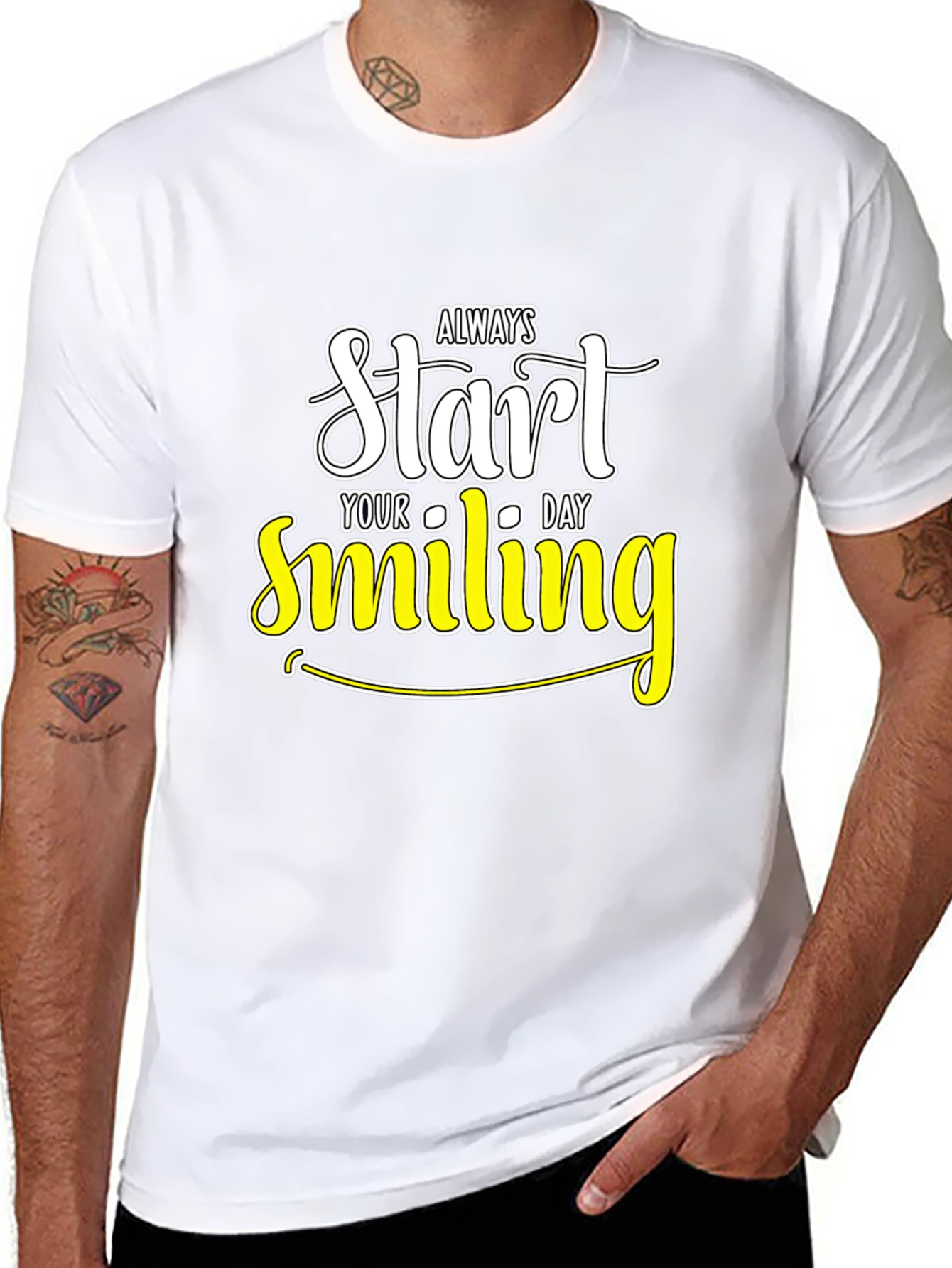 Always Start Smiling T-Shirt - Black Inspirational Design