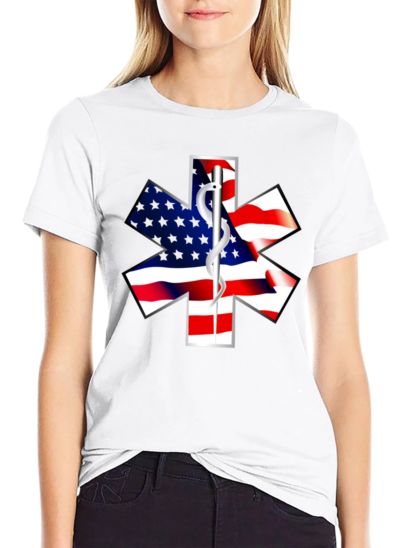 American Flag EMT Star Black T-Shirt