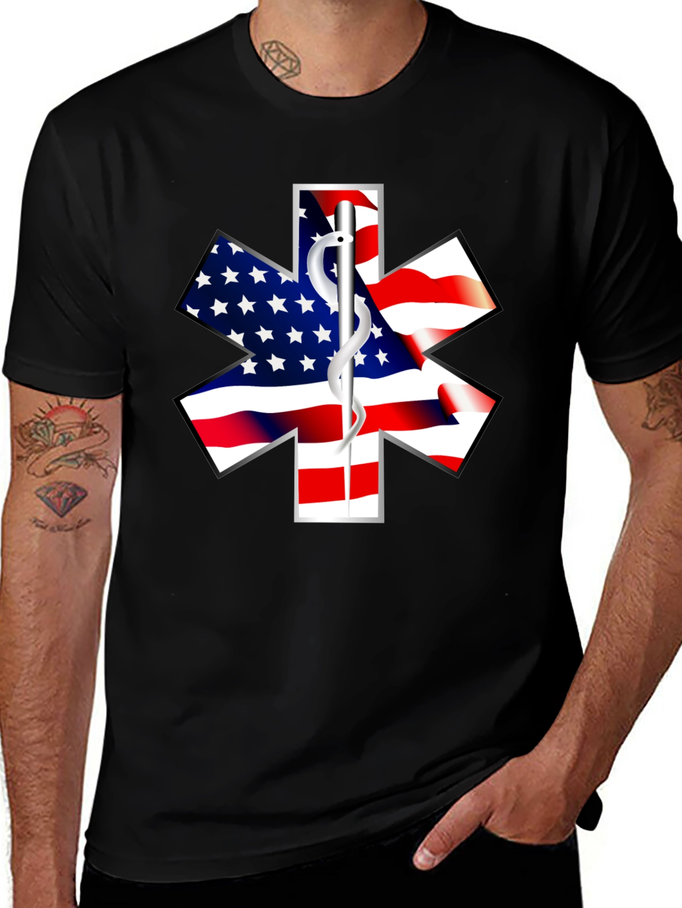 American Flag EMT Star Black T-Shirt