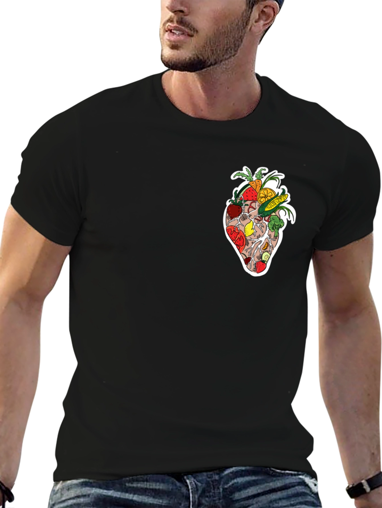 Heart Healthy Fruits & Veggies Graphic Black Tee