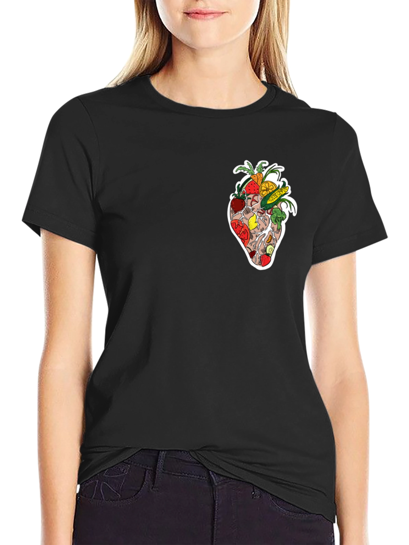 Heart Healthy Fruits & Veggies Graphic Black Tee