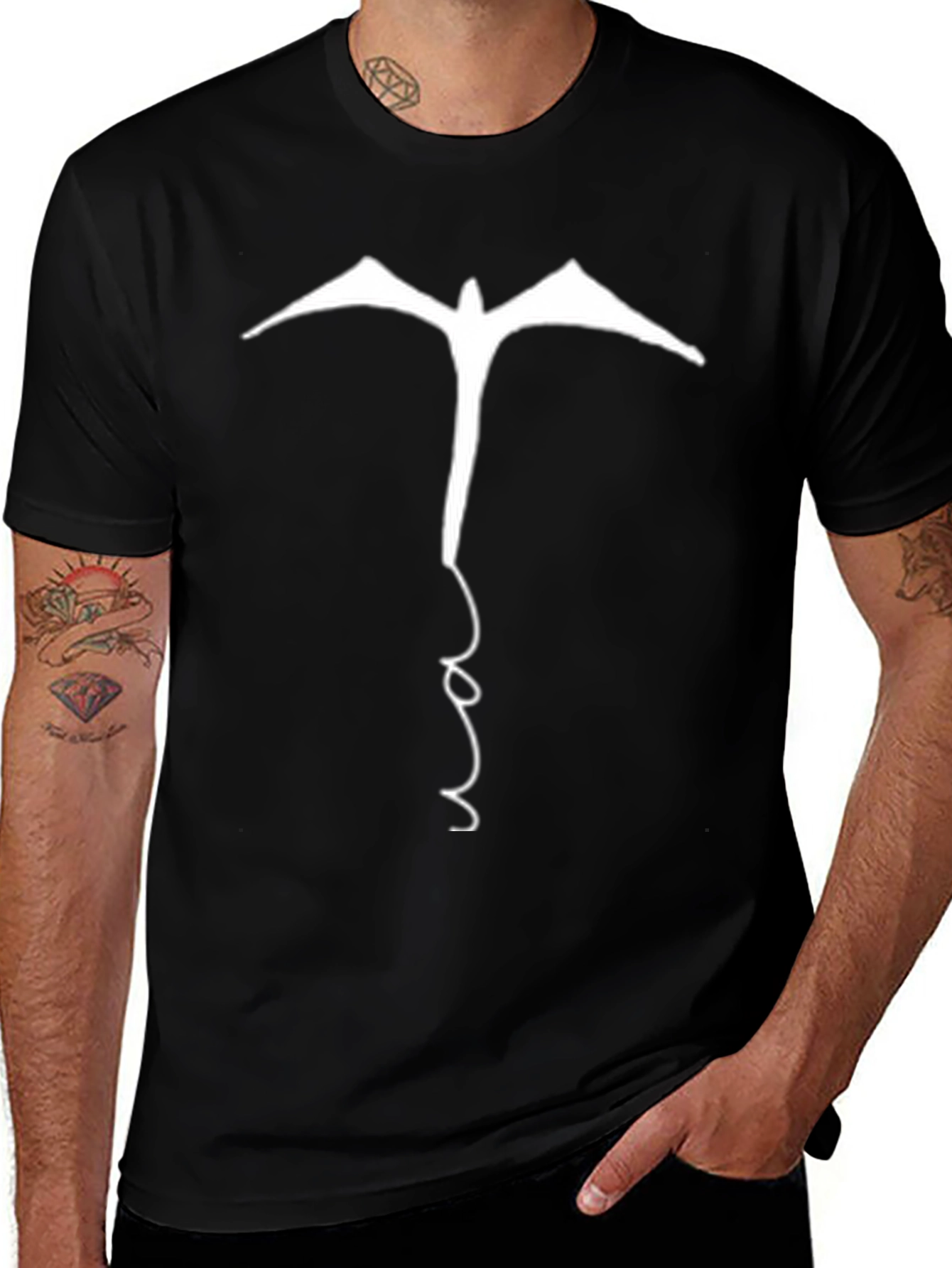 Abstract Bird Graphic Print Black T-Shirt