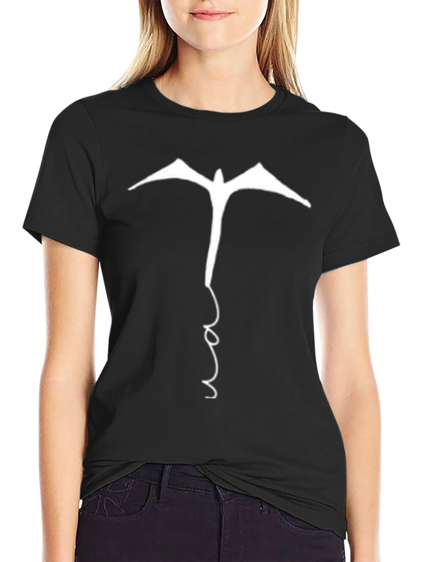 Abstract Bird Graphic Print Black T-Shirt