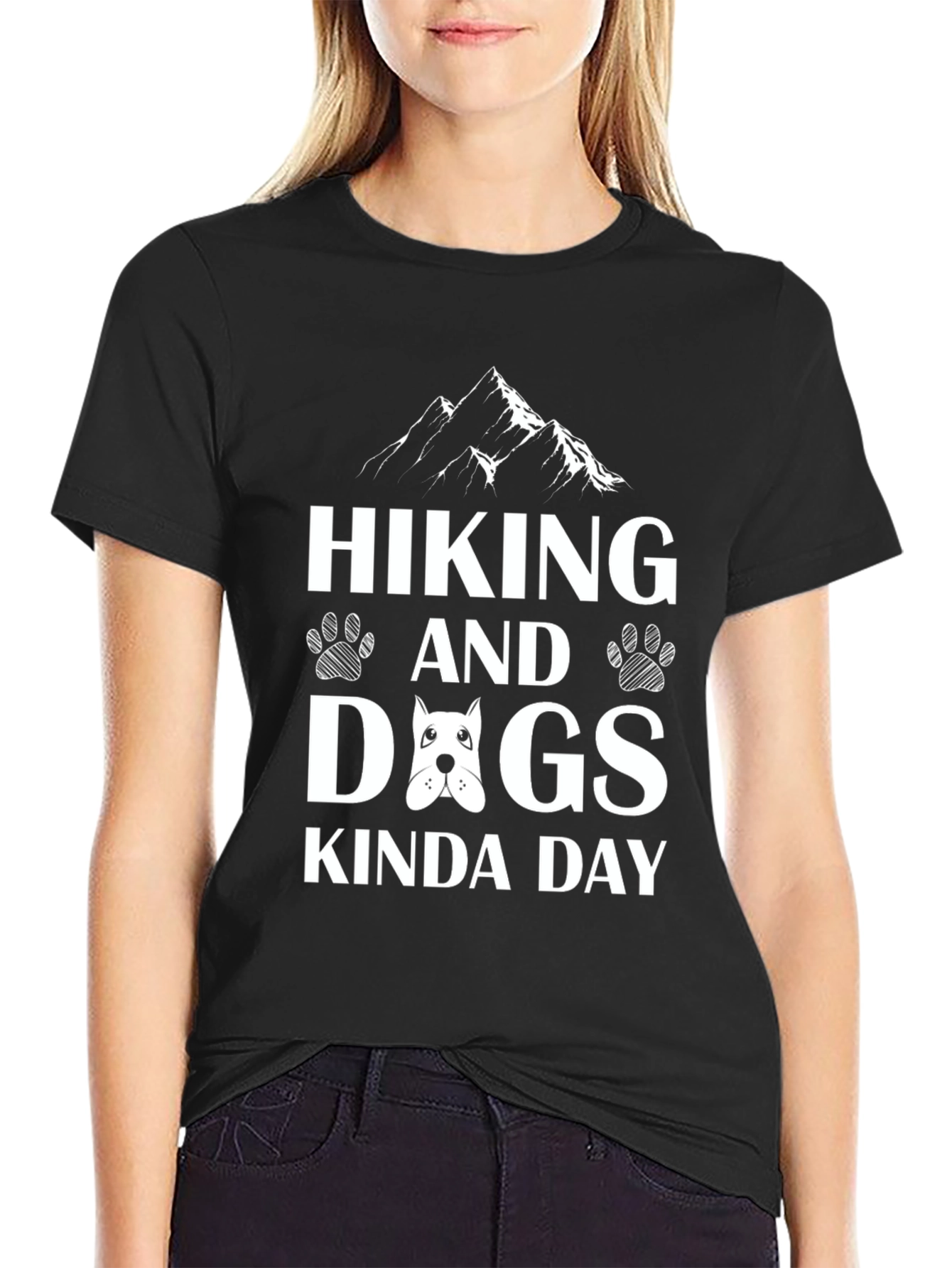 Hiking and Dogs Kinda Day Black T-Shirt