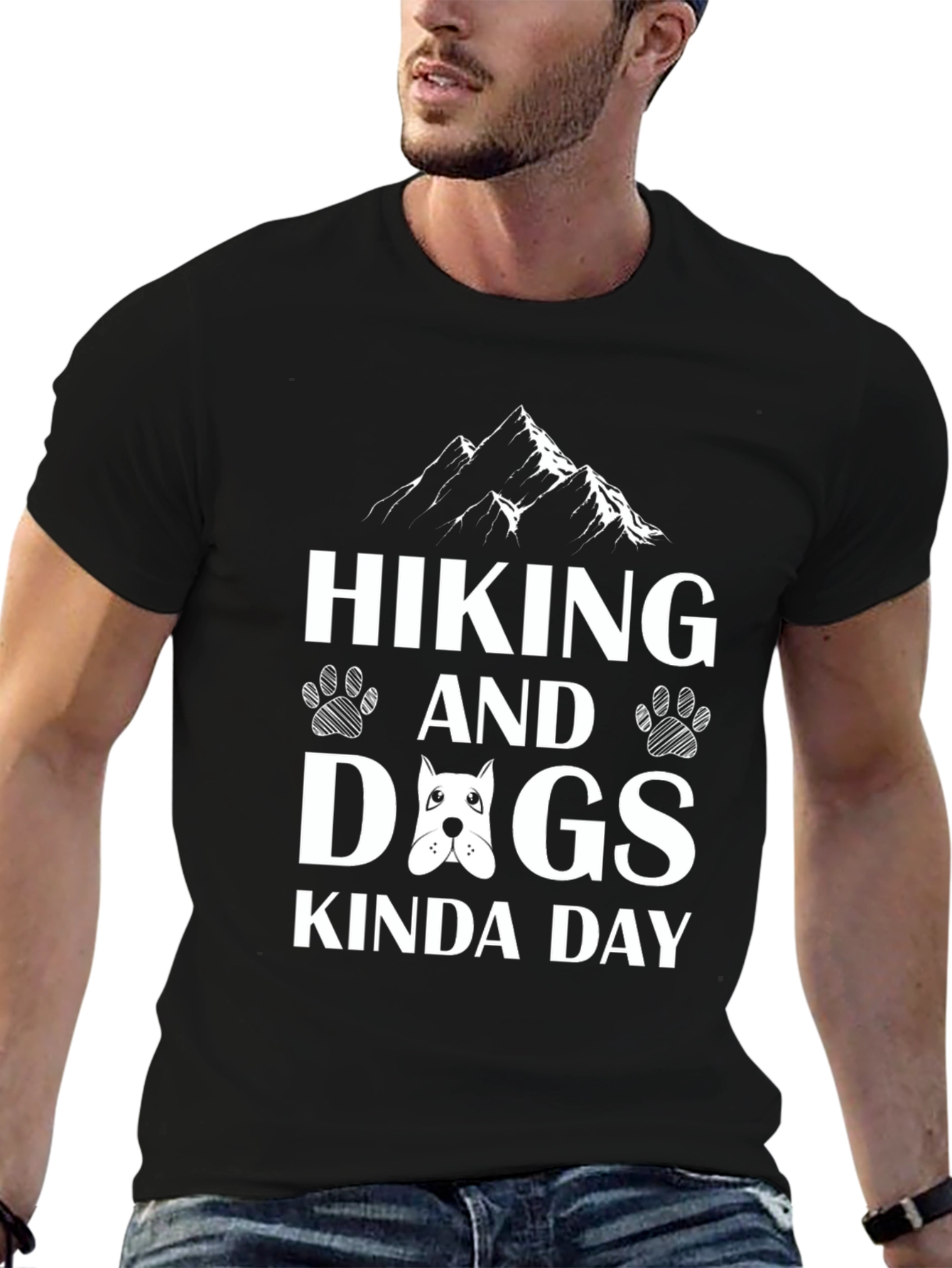 Hiking and Dogs Kinda Day Black T-Shirt
