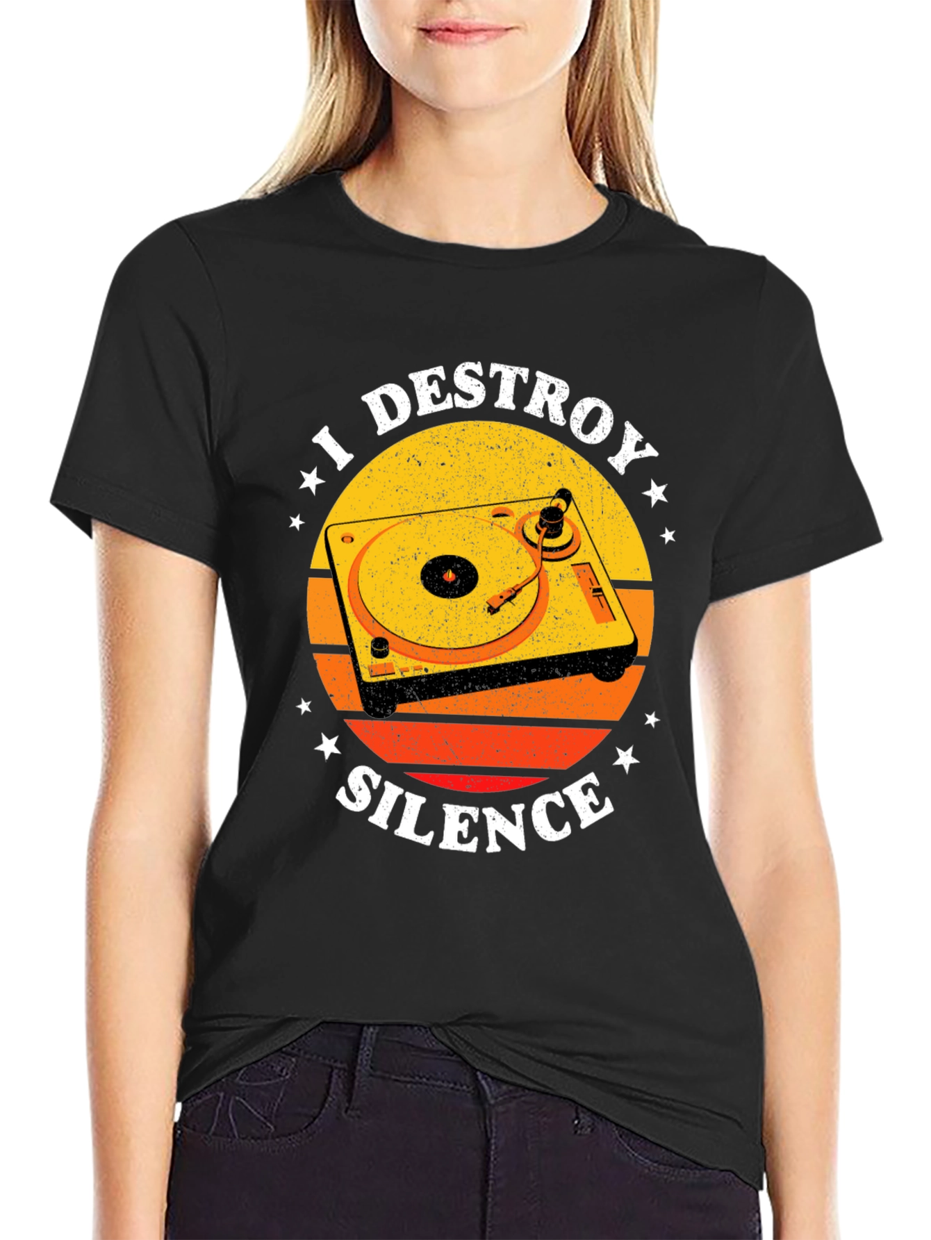 I Destroy Silence DJ Turntable Graphic T-Shirt