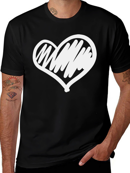 Heart Scribble Graphic Tee - Black Casual T-Shirt