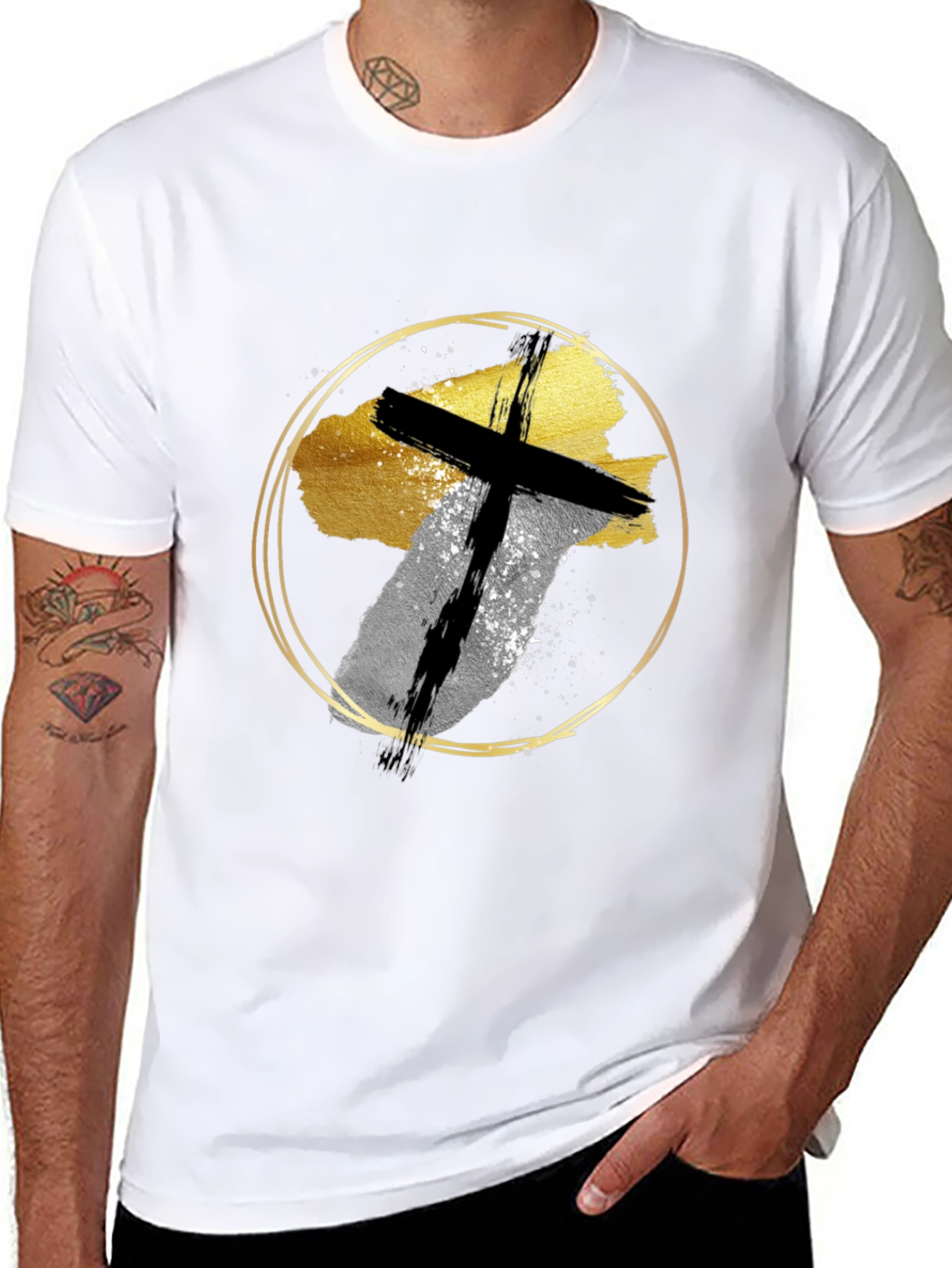 Abstract Cross Graphic Print Black T-Shirt