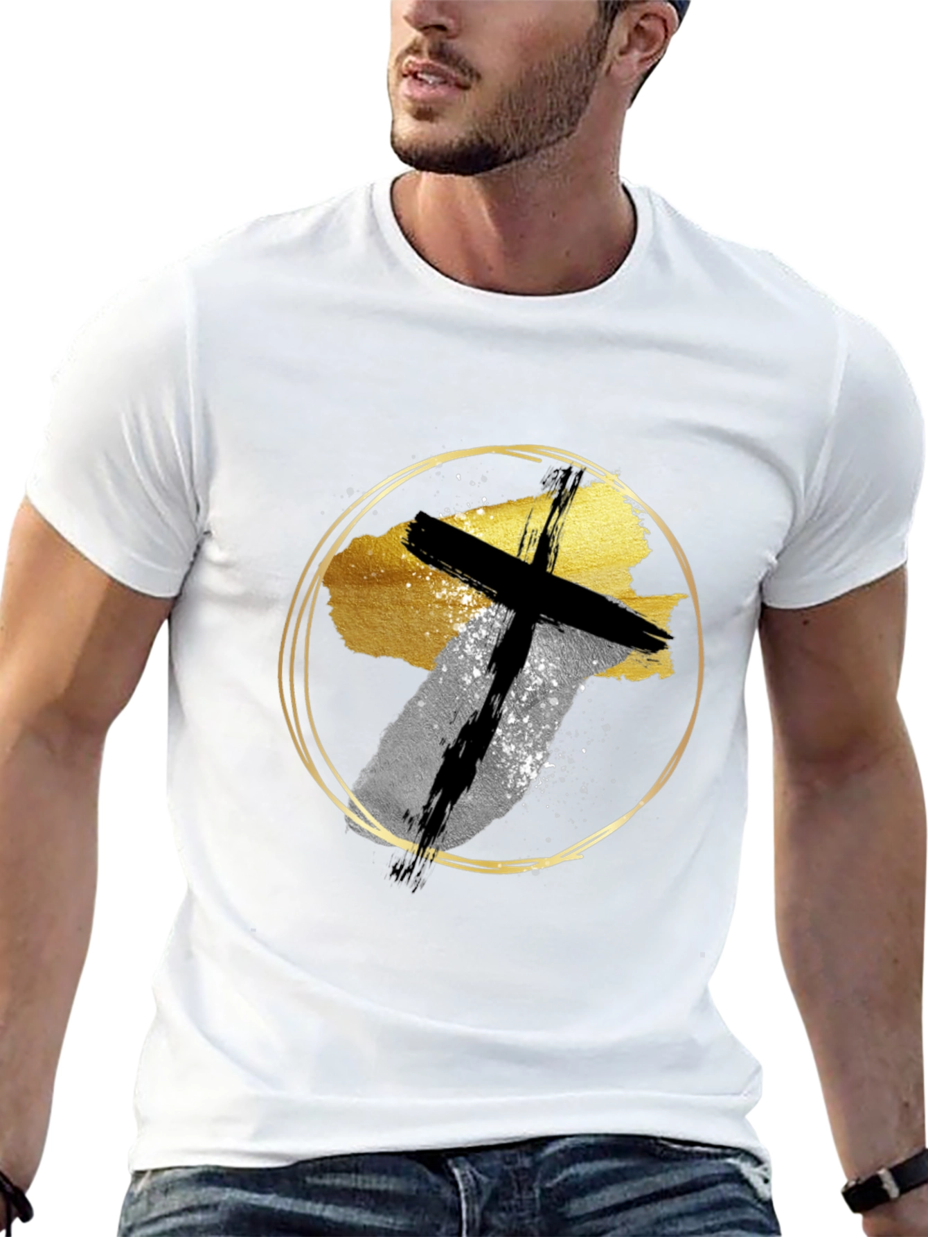 Abstract Cross Graphic Print Black T-Shirt