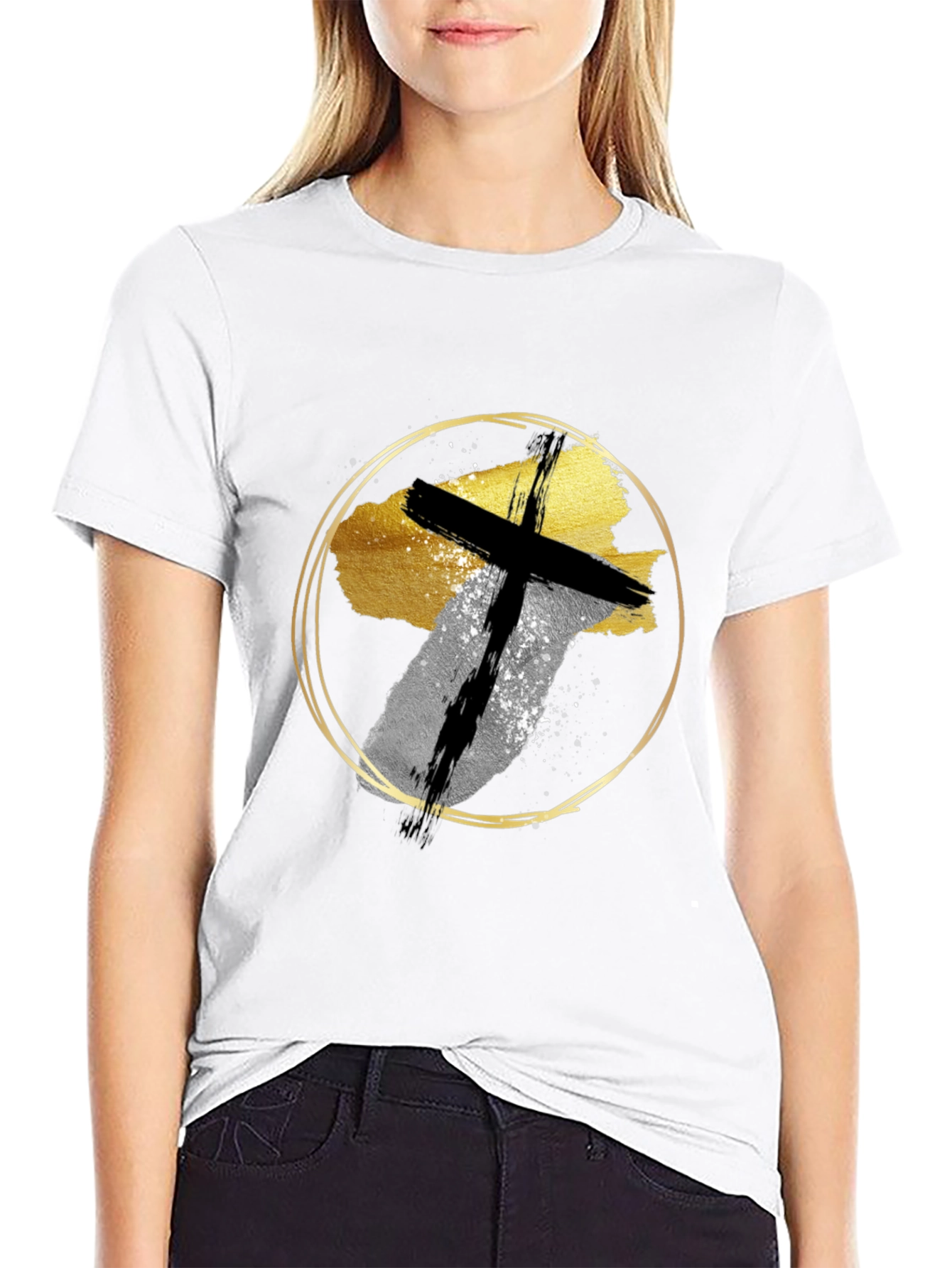 Abstract Cross Graphic Print Black T-Shirt