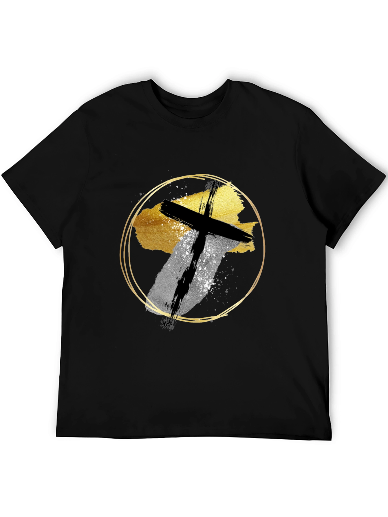 Abstract Cross Graphic Print Black T-Shirt