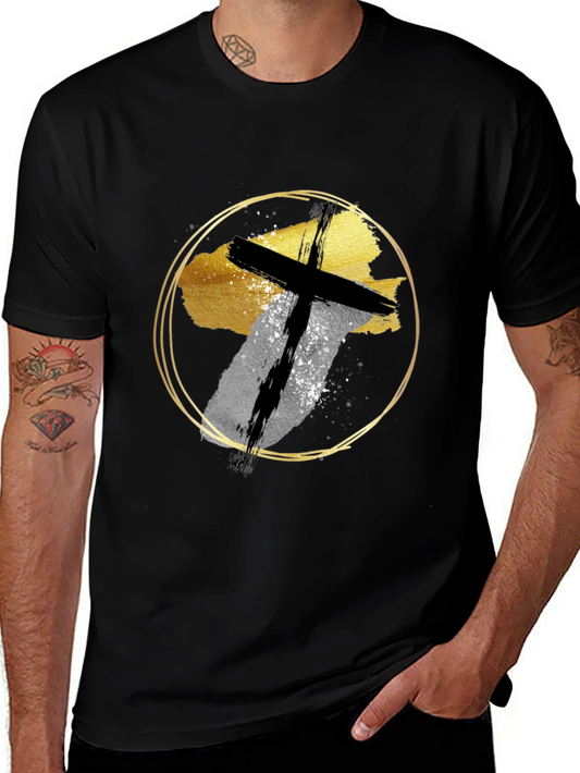 Abstract Cross Graphic Print Black T-Shirt