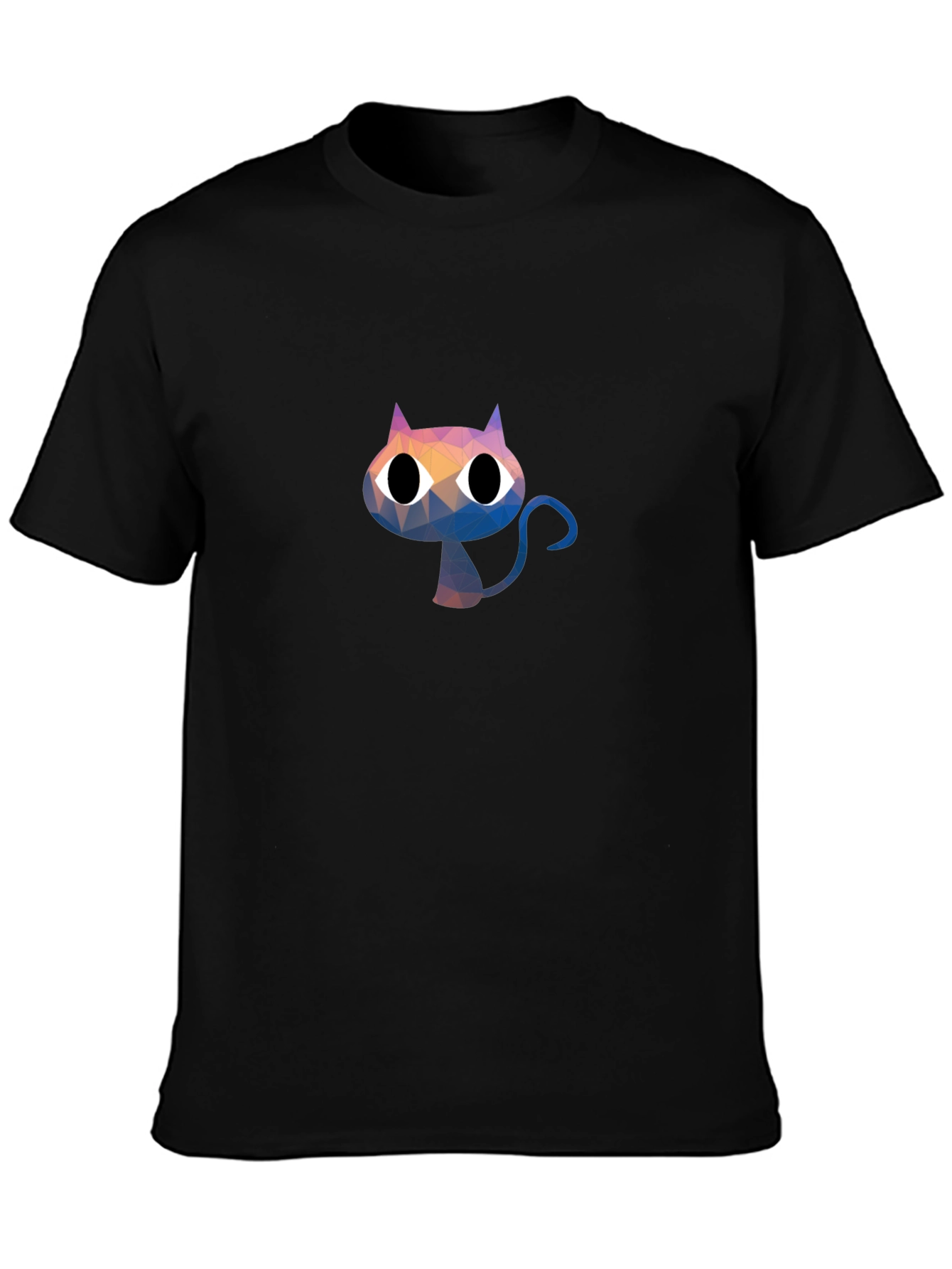 Abstract Cat Graphic Print Black T-Shirt