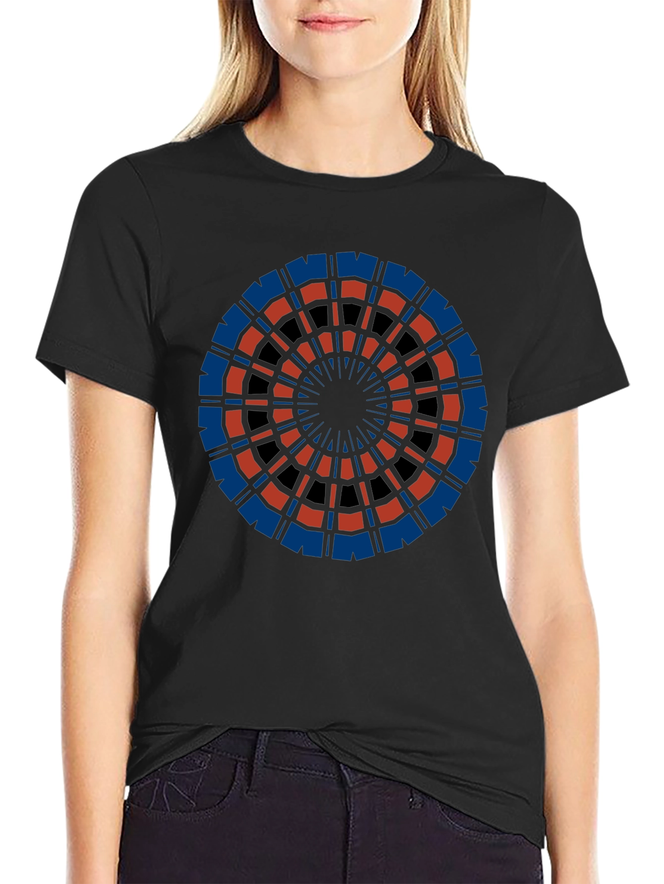 Abstract Geometric Circle Graphic Tee - Black