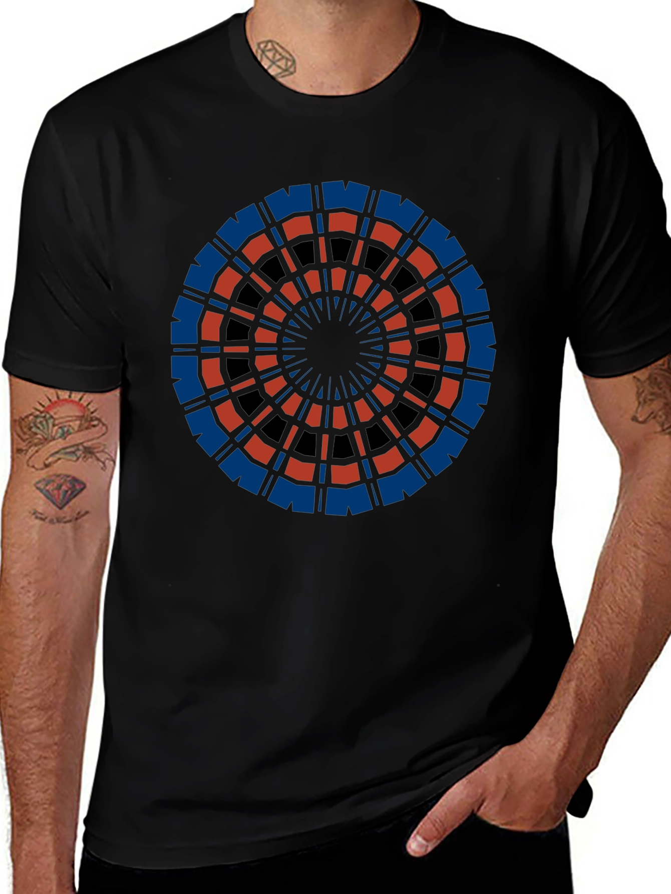 Abstract Geometric Circle Graphic Tee - Black