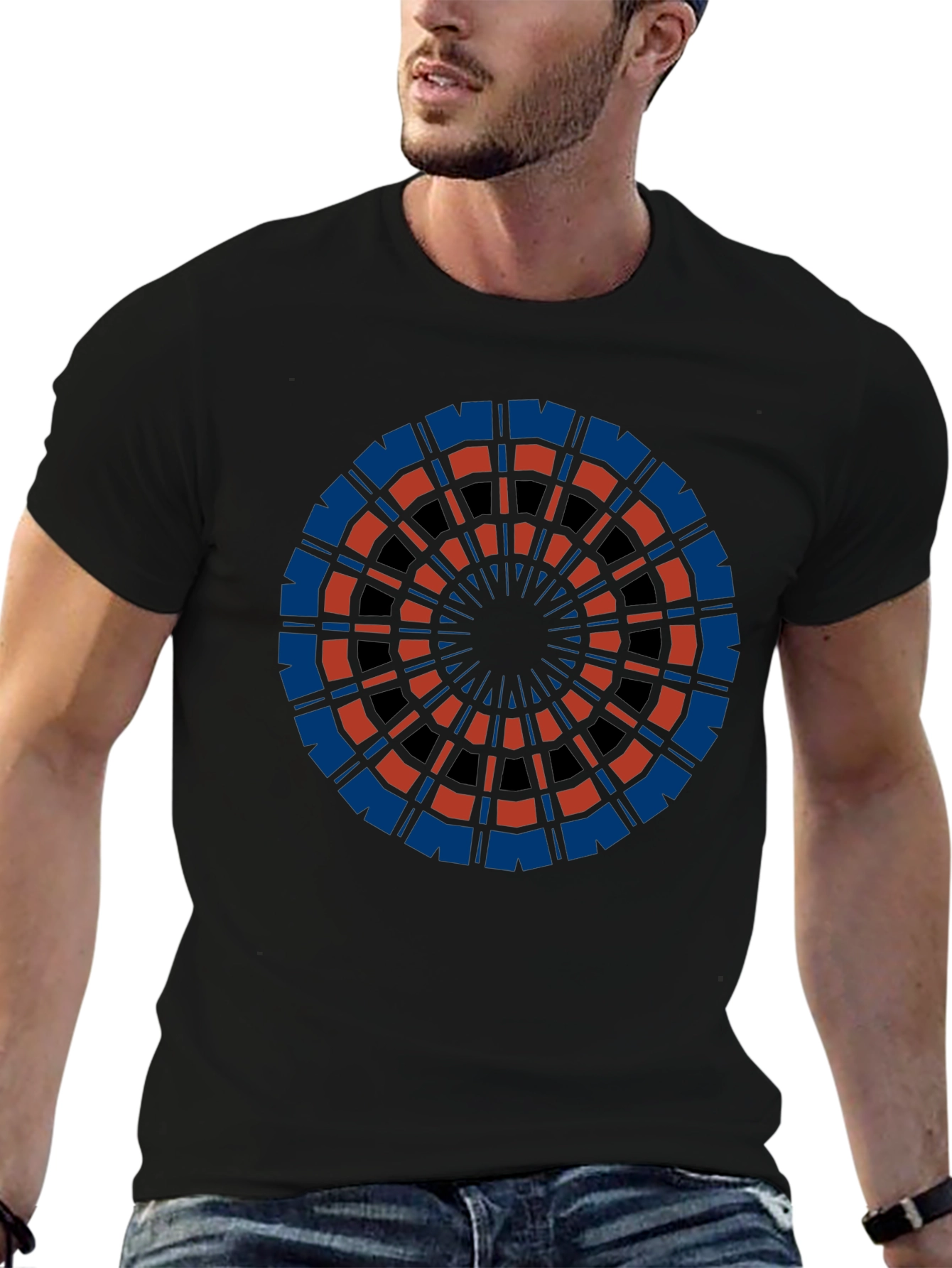 Abstract Geometric Circle Graphic Tee - Black