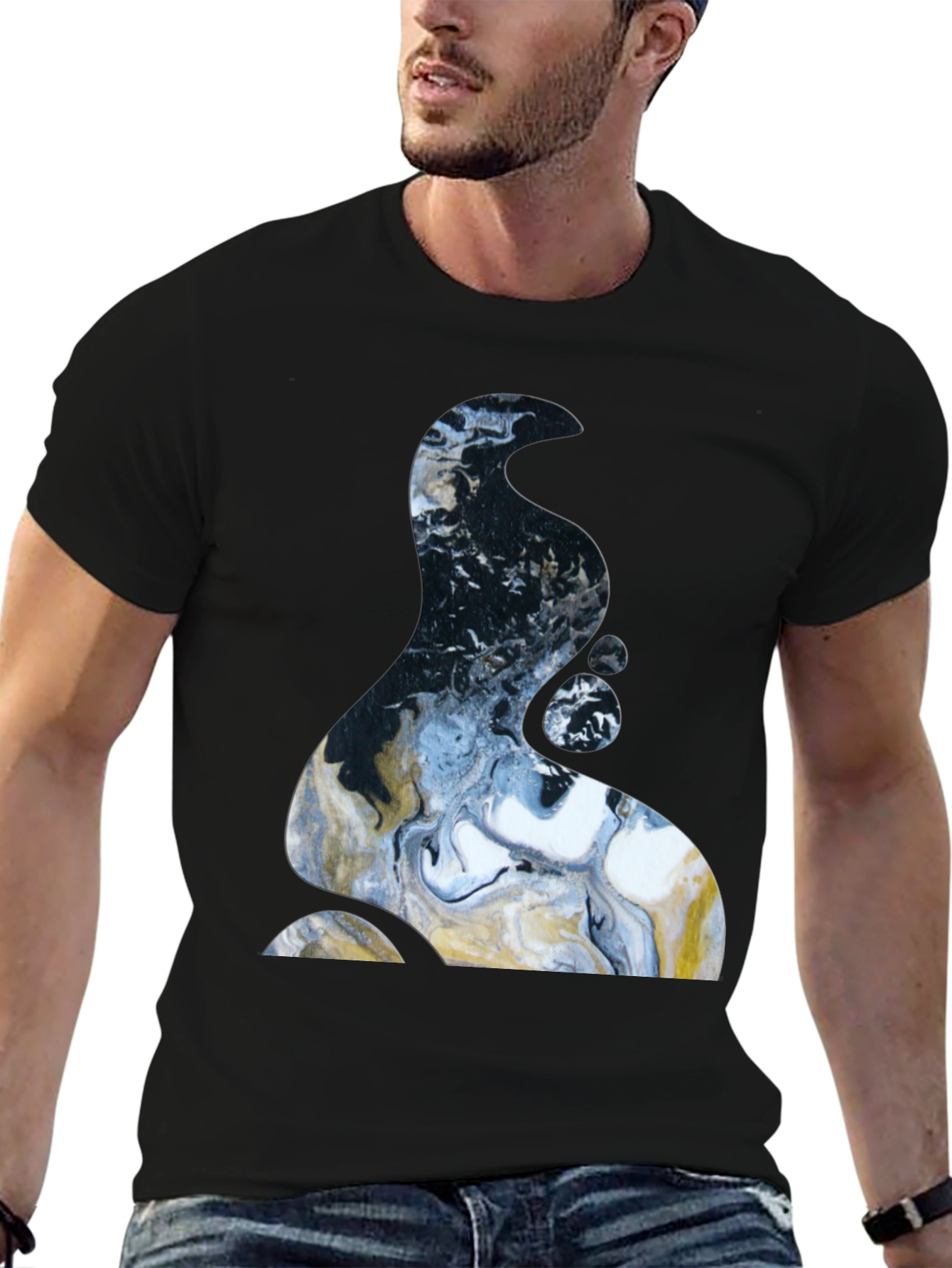 Abstract Art Tee: Modern Graphic Print Black T-Shirt