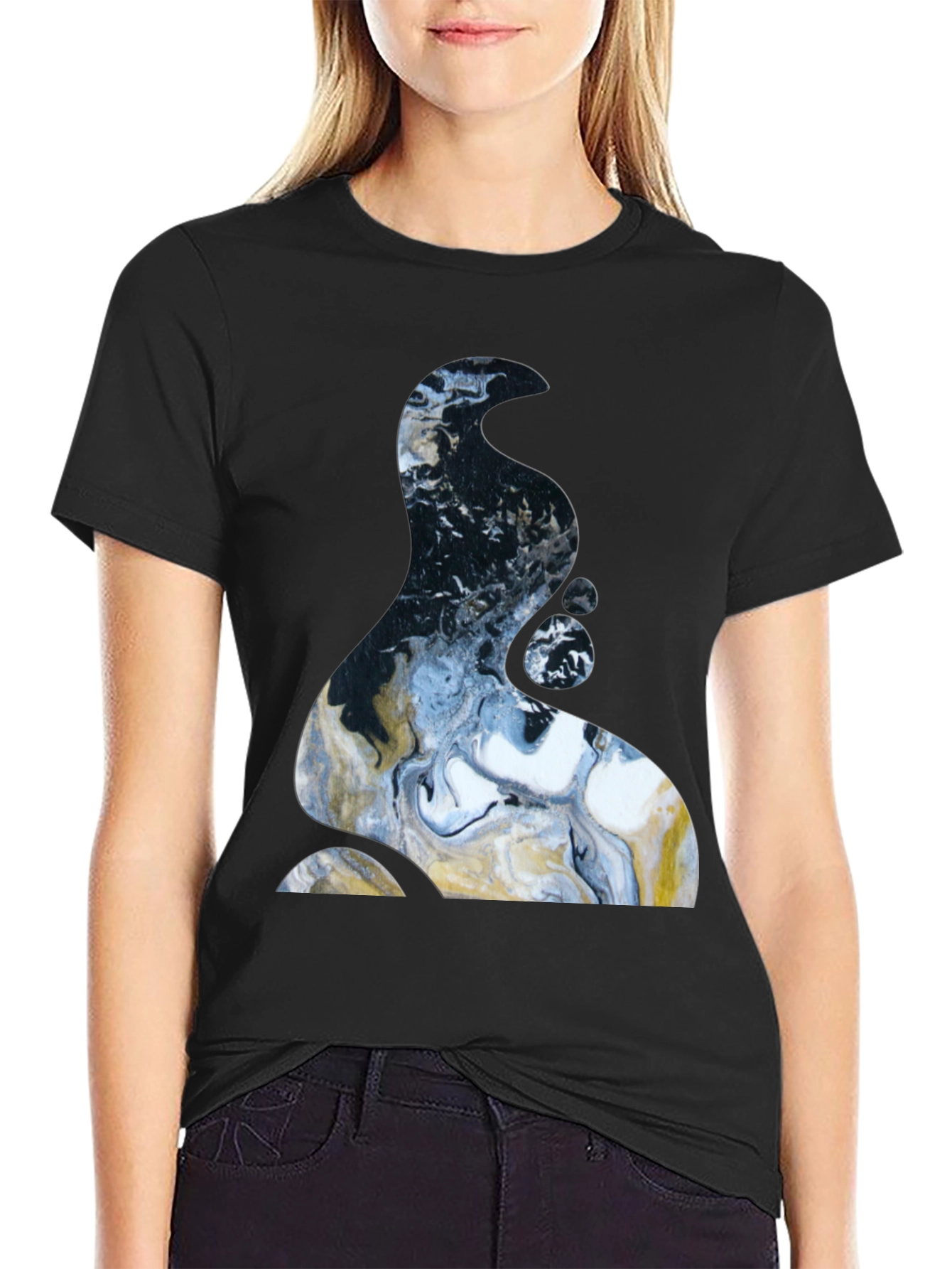 Abstract Art Tee: Modern Graphic Print Black T-Shirt