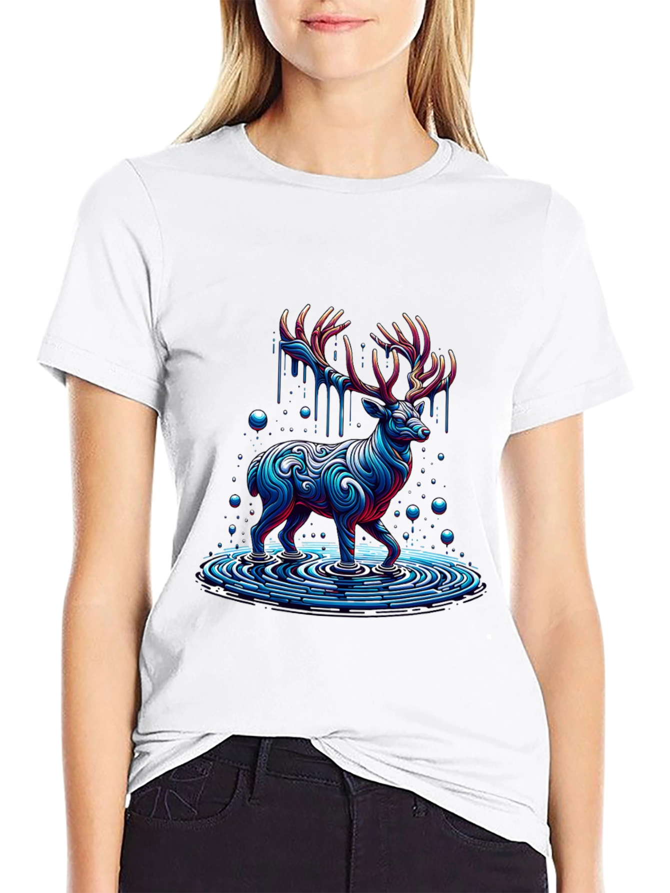 Abstract Deer Graphic Print Black T-Shirt